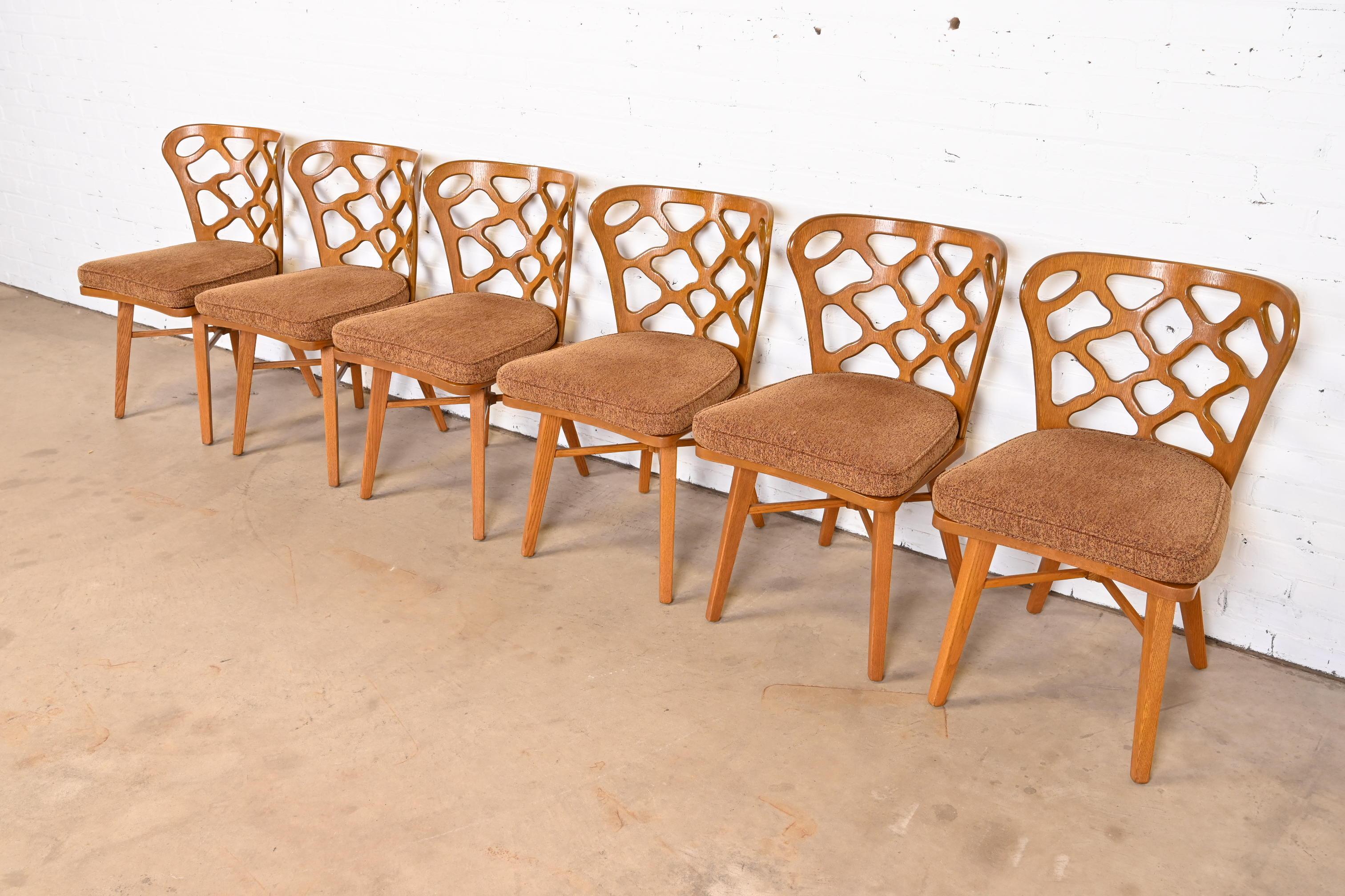American Harold Schwartz for Romweber Sculpted Oak Dining Chairs, Set of Six