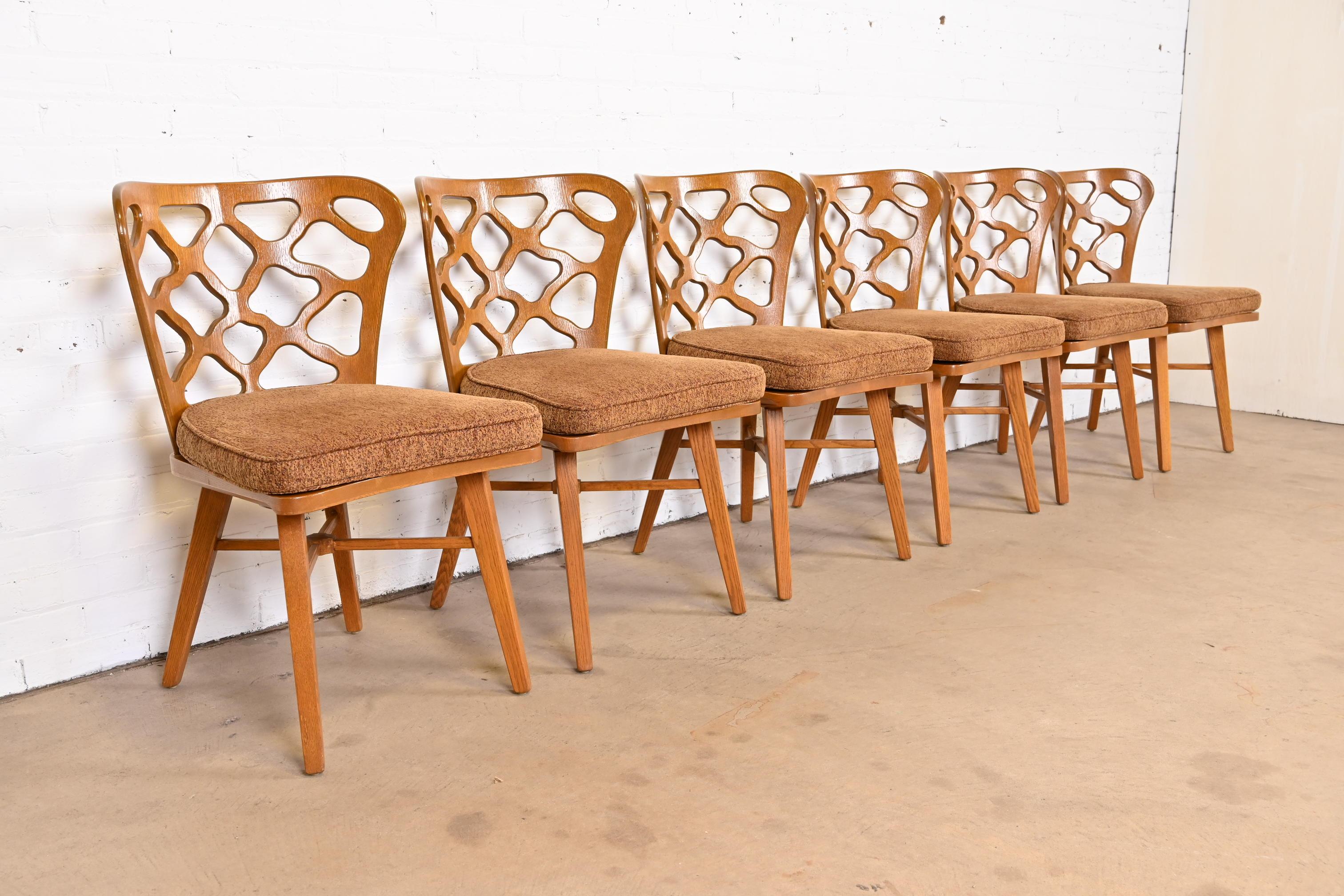 Harold Schwartz for Romweber Sculpted Oak Dining Chairs, Set of Six In Good Condition In South Bend, IN