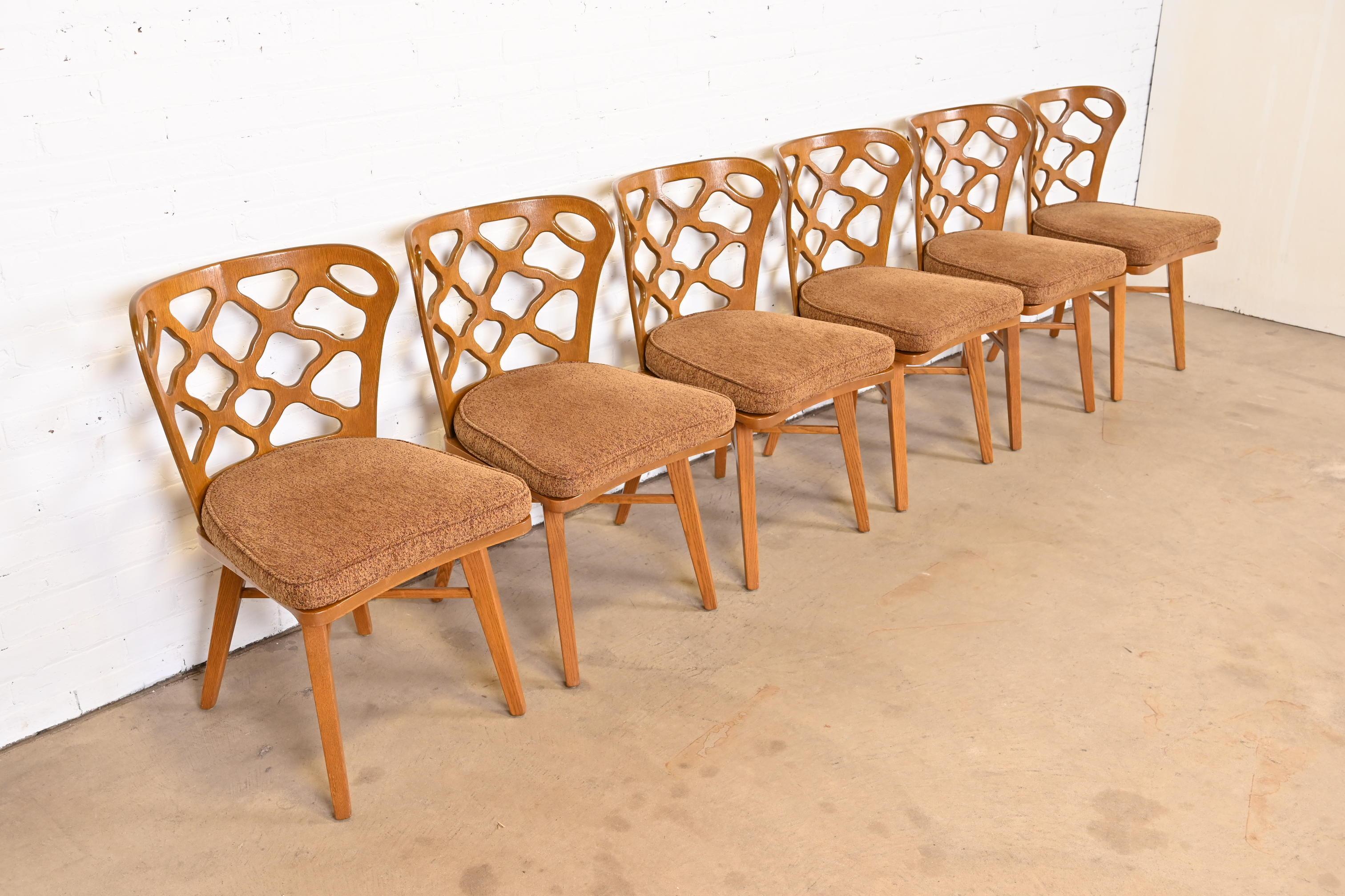 Mid-20th Century Harold Schwartz for Romweber Sculpted Oak Dining Chairs, Set of Six