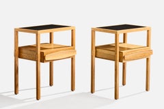 Harold Schwartz, Nightstands, Oak, Leather, USA, 1950s