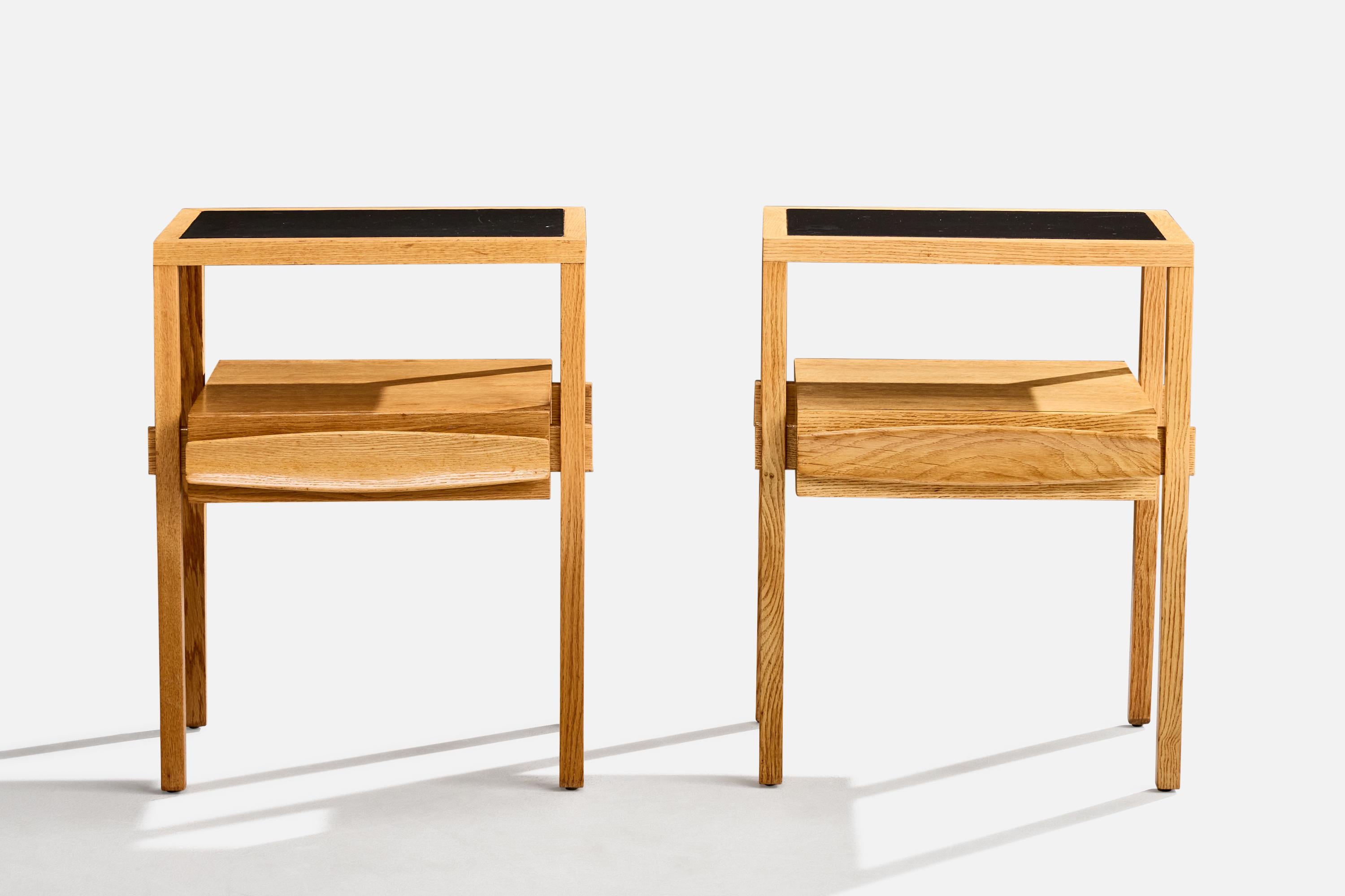 Mid-Century Modern Harold Schwartz, Nightstands, Oak, Leather, USA, 1950s