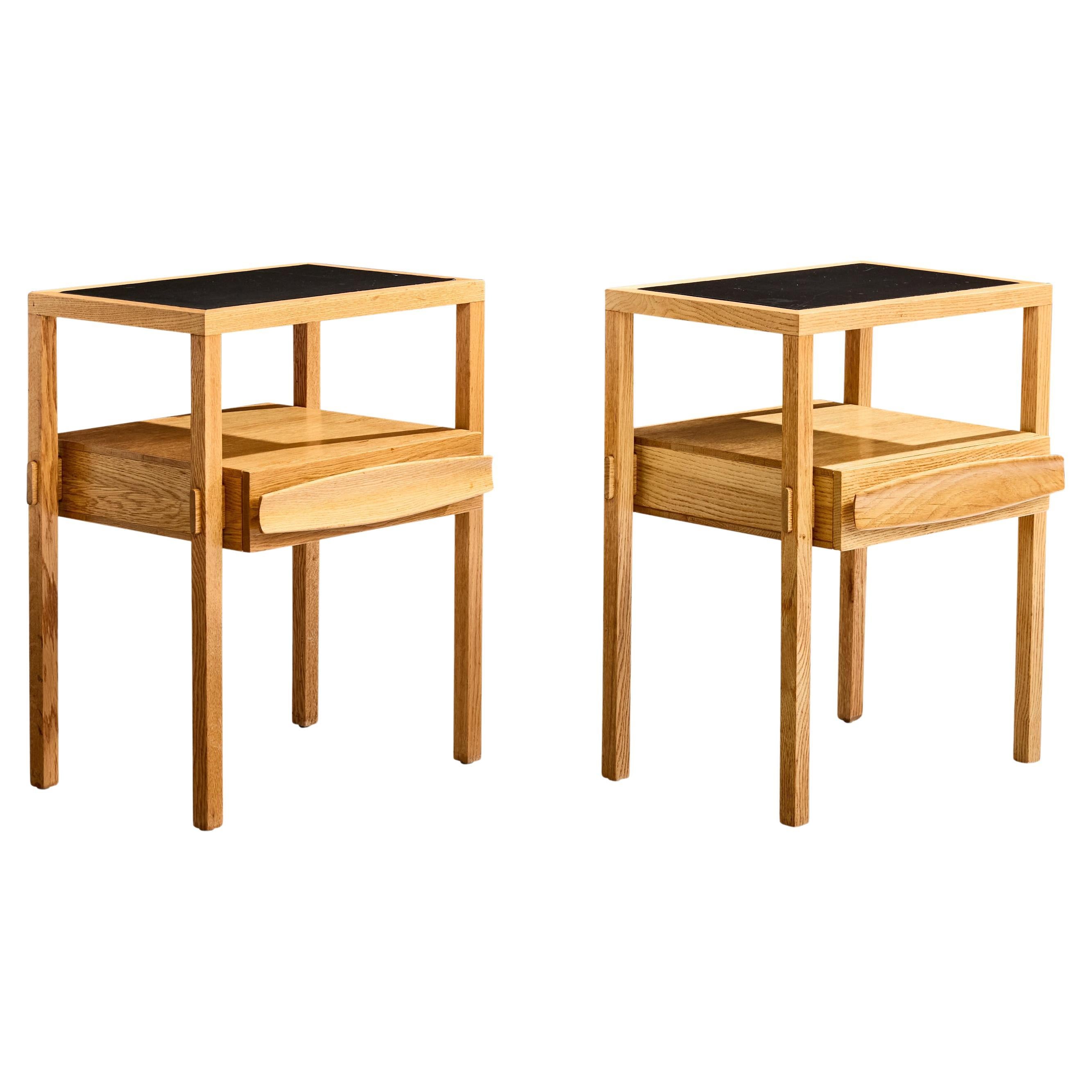 Harold Schwartz, Nightstands, Oak, Leather, USA, 1950s