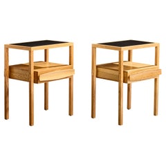 Harold Schwartz, Nightstands, Oak, Leather, USA, 1950s