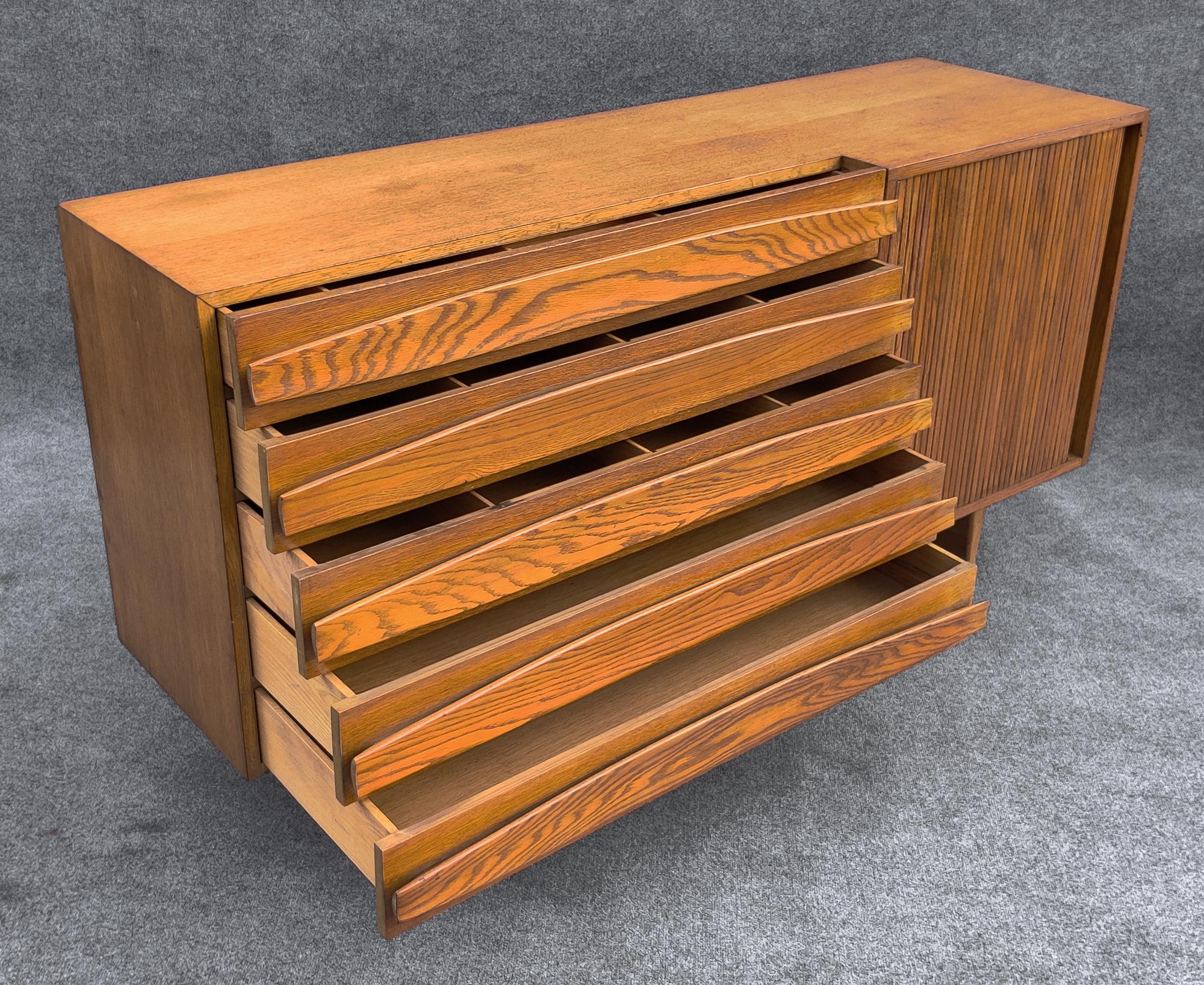 Harold Schwartz Romweber Oak Tambour Cabinet, Sculptural & Architectural 1950s 3