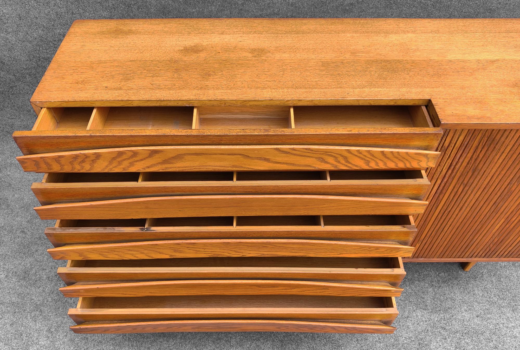 Harold Schwartz Romweber Oak Tambour Cabinet, Sculptural & Architectural 1950s 6