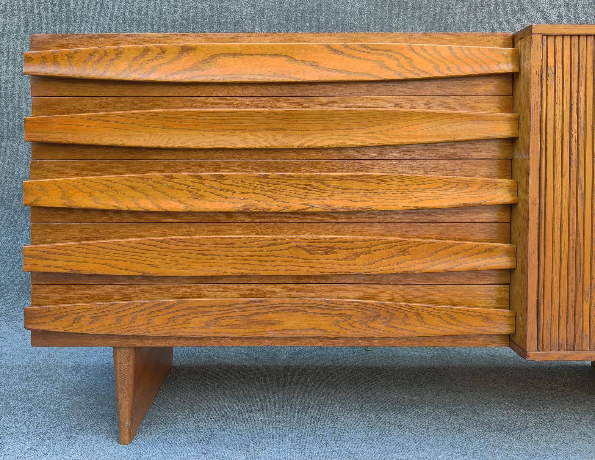 Harold Schwartz Romweber Oak Tambour Cabinet, Sculptural & Architectural 1950s For Sale 7