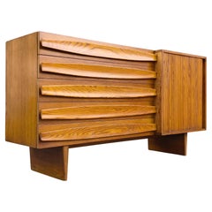 Retro Harold Schwartz Romweber Oak Tambour Cabinet, Sculptural & Architectural 1950s