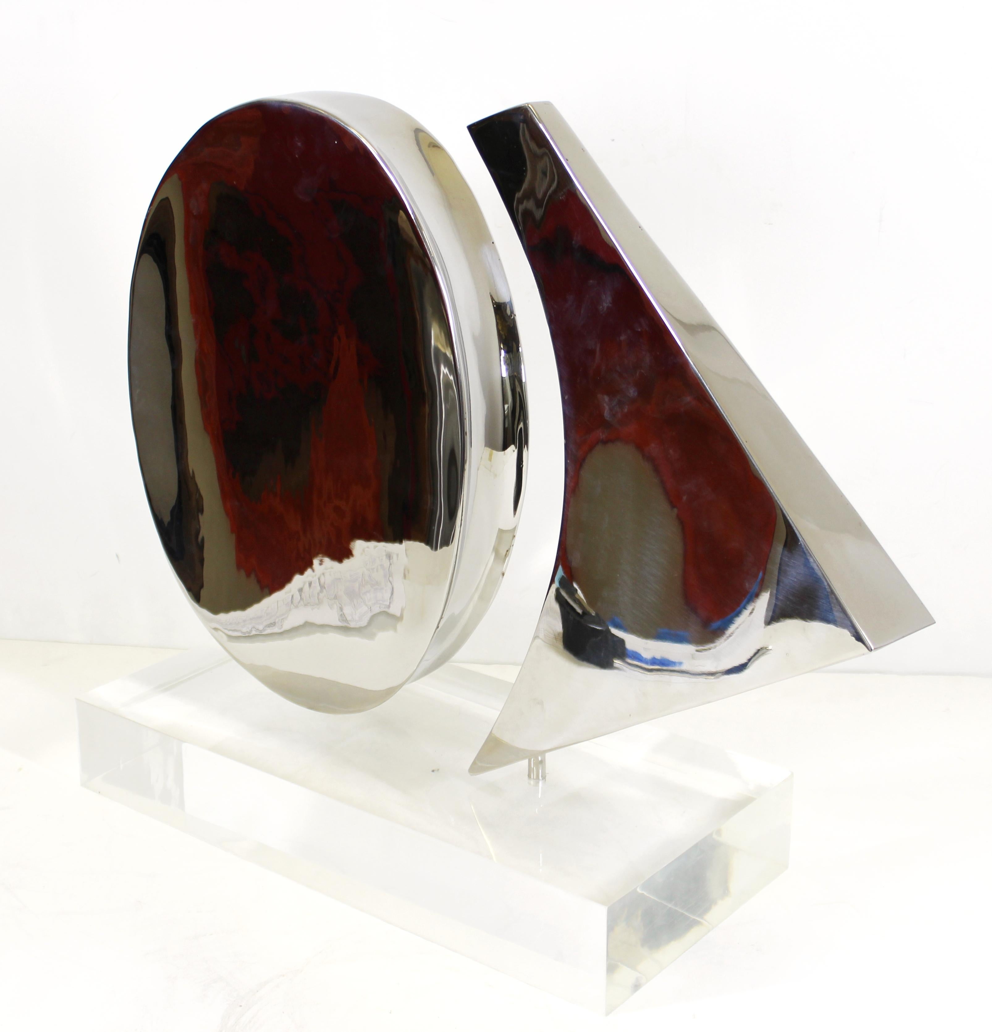 Harold Sclar Modern Abstract Chrome Sculpture on Acrylic Base In Good Condition In New York, NY