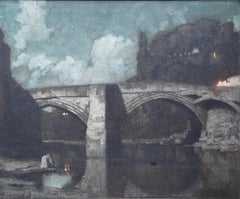Alcantara Bridge Toledo - British Victorian art Spanish landscape oil painting