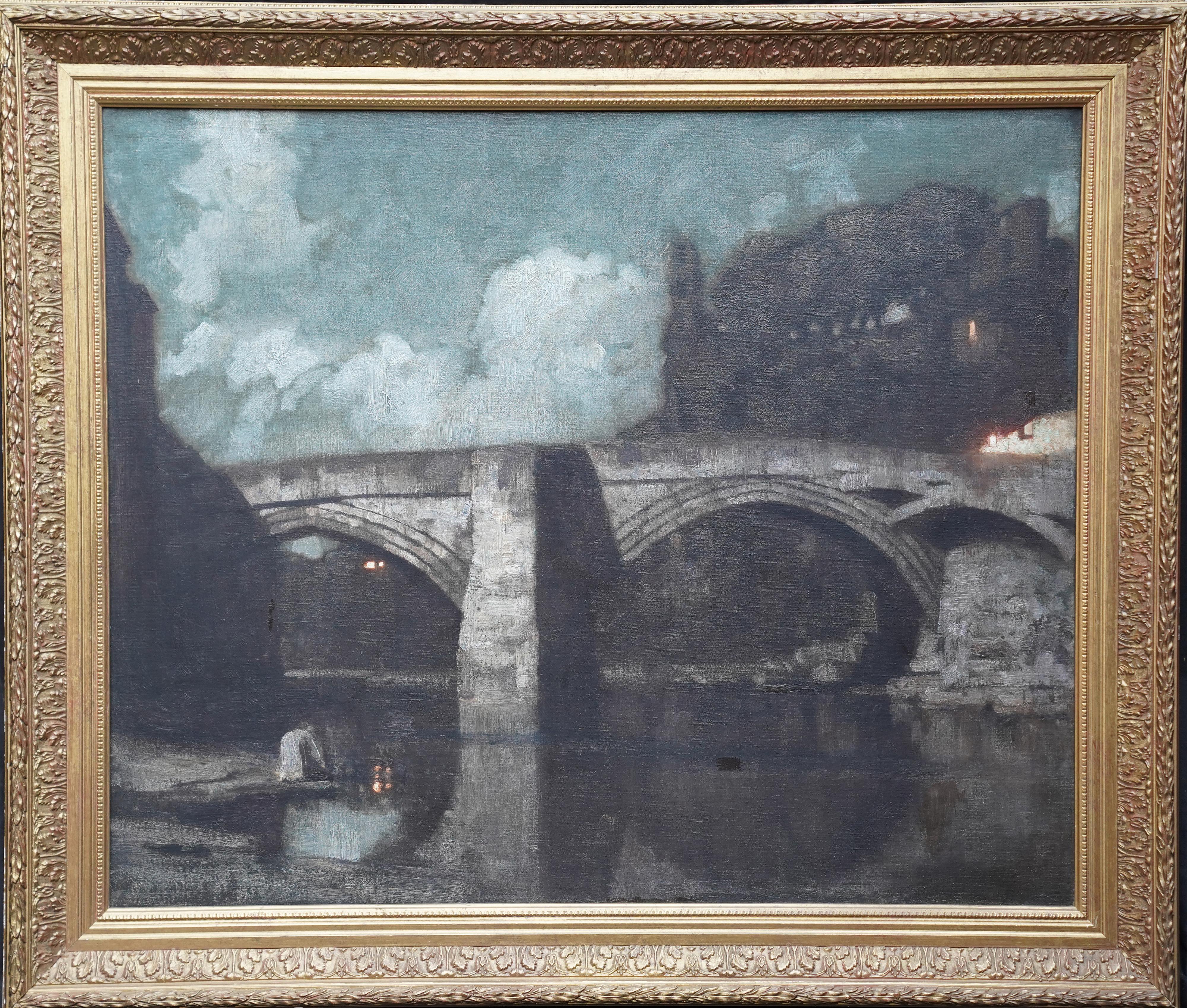 Harold Speed Landscape Painting - Alcantara Bridge Toledo - British Victorian art Spanish landscape oil painting