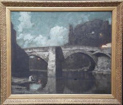 Le pont d'Alcantara à Toledo - peinture à l'huile d'art victorien britannique - paysage espagnol
