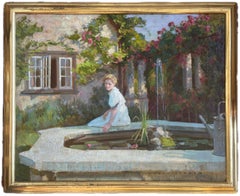 Harold Speed, pintura impresionista británica de una belleza junto a una fuente