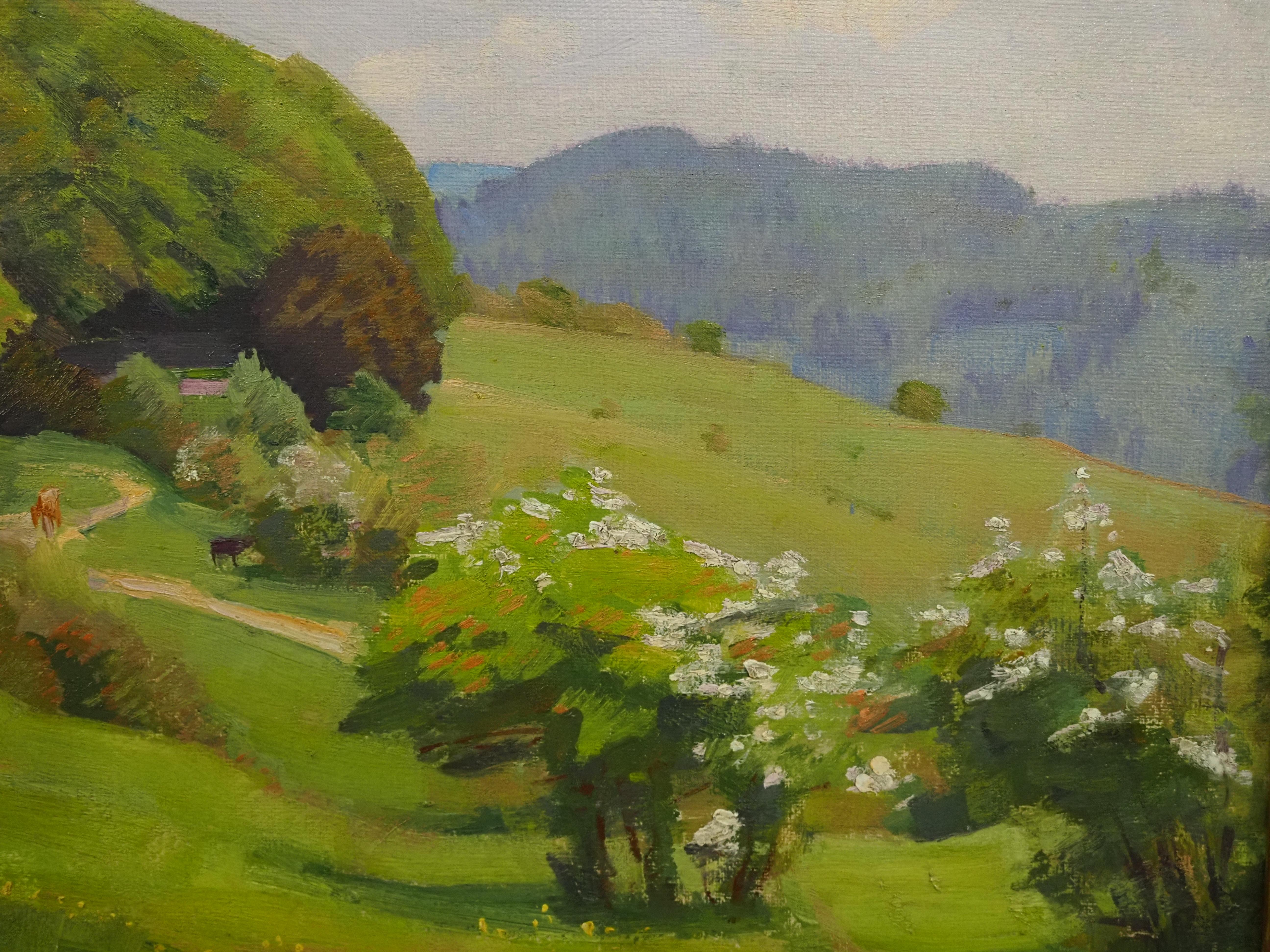 Harold Speed RA, RCA (1872 – 1957)
Landscape in Spring
Oil on paper
Painting Size - 12 x 16 in
Framed Size - 15 x 19 in

Born in London, Harold Speed was the son of an architect, Edward Speed. Following in the path of his father he began studies in