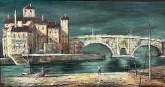 'Man by the Bridge" Cityscape Oil Painting by Harold Stephenson, aka Abruzzi