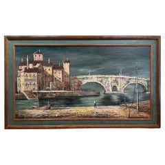Der Mann an der Brücke" Stadtbild Ölgemälde von Harold Stephenson, auch bekannt als Abruzzi
