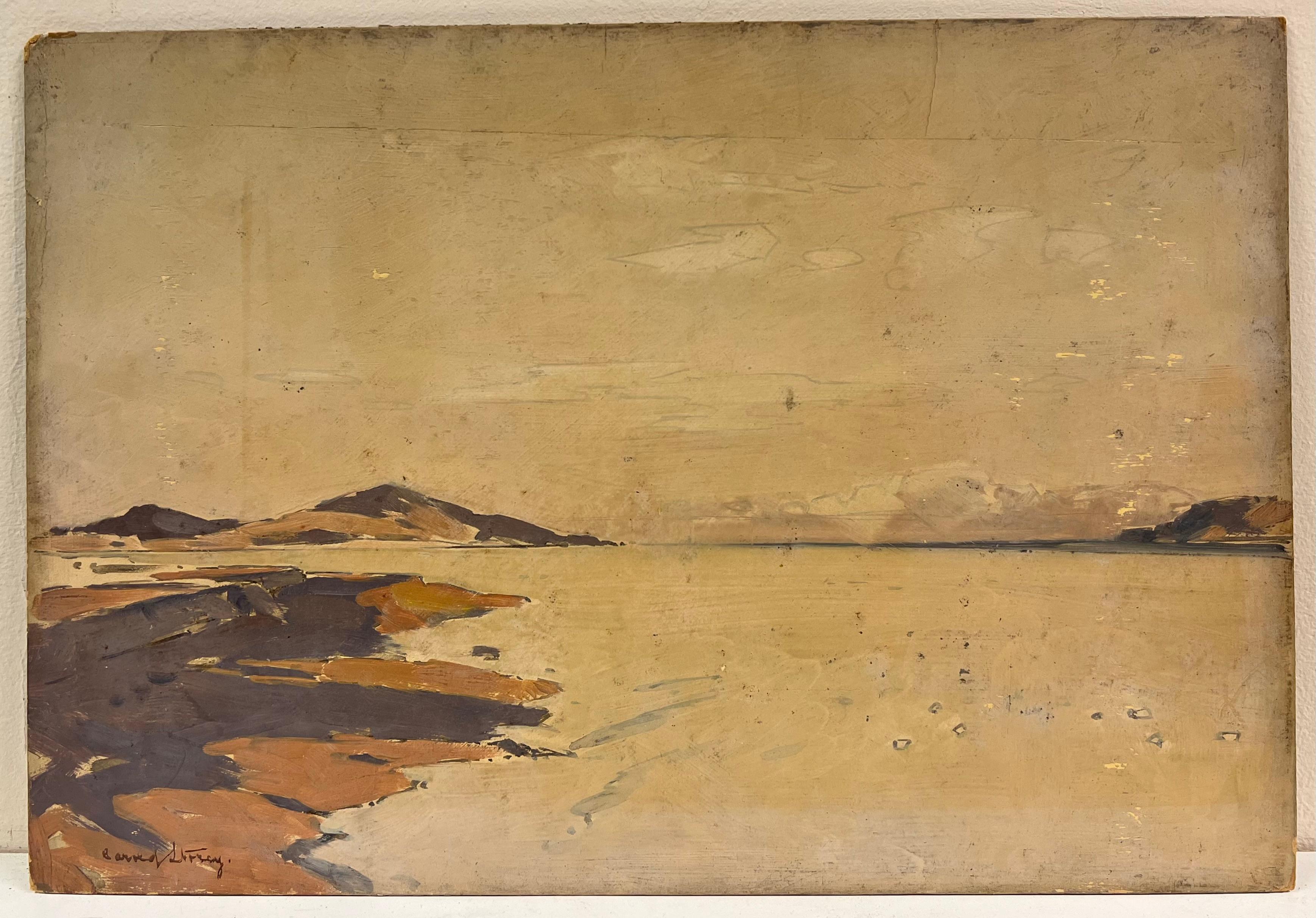 Stimmungsvolle antike schottische Landschaft signiert Ölgemälde Loch Coastal View – Painting von Harold Storey