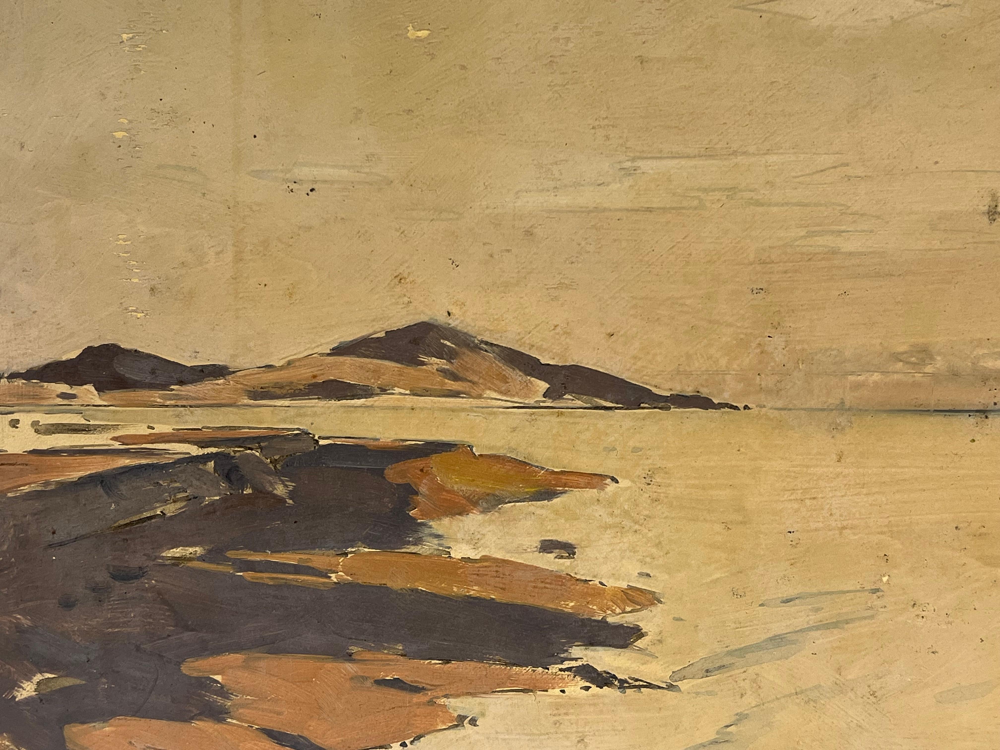 Stimmungsvolle antike schottische Landschaft signiert Ölgemälde Loch Coastal View (Post-Impressionismus), Painting, von Harold Storey