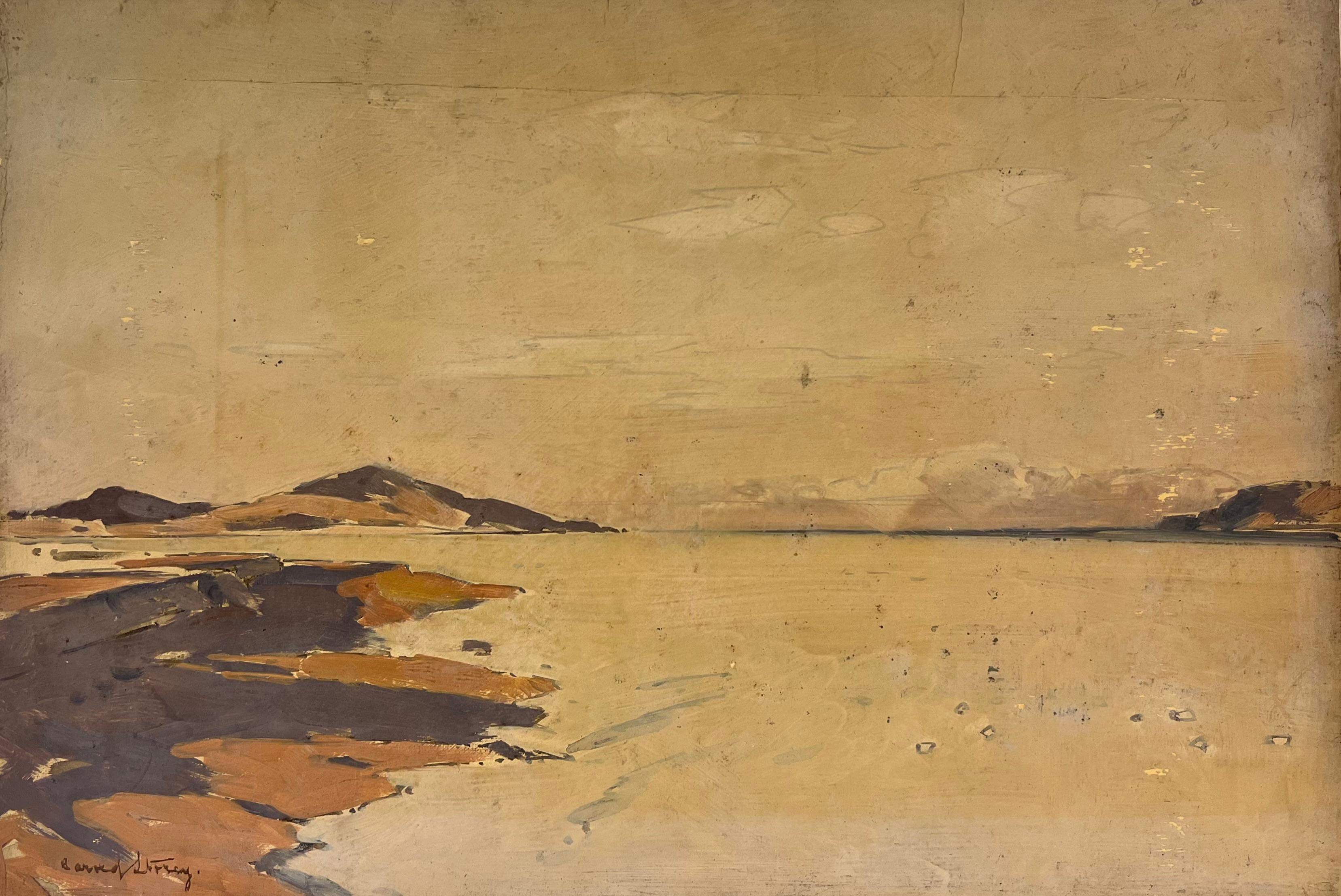 Stimmungsvolle antike schottische Landschaft signiert Ölgemälde Loch Coastal View
