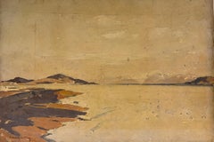 Stimmungsvolle antike schottische Landschaft signiert Ölgemälde Loch Coastal View