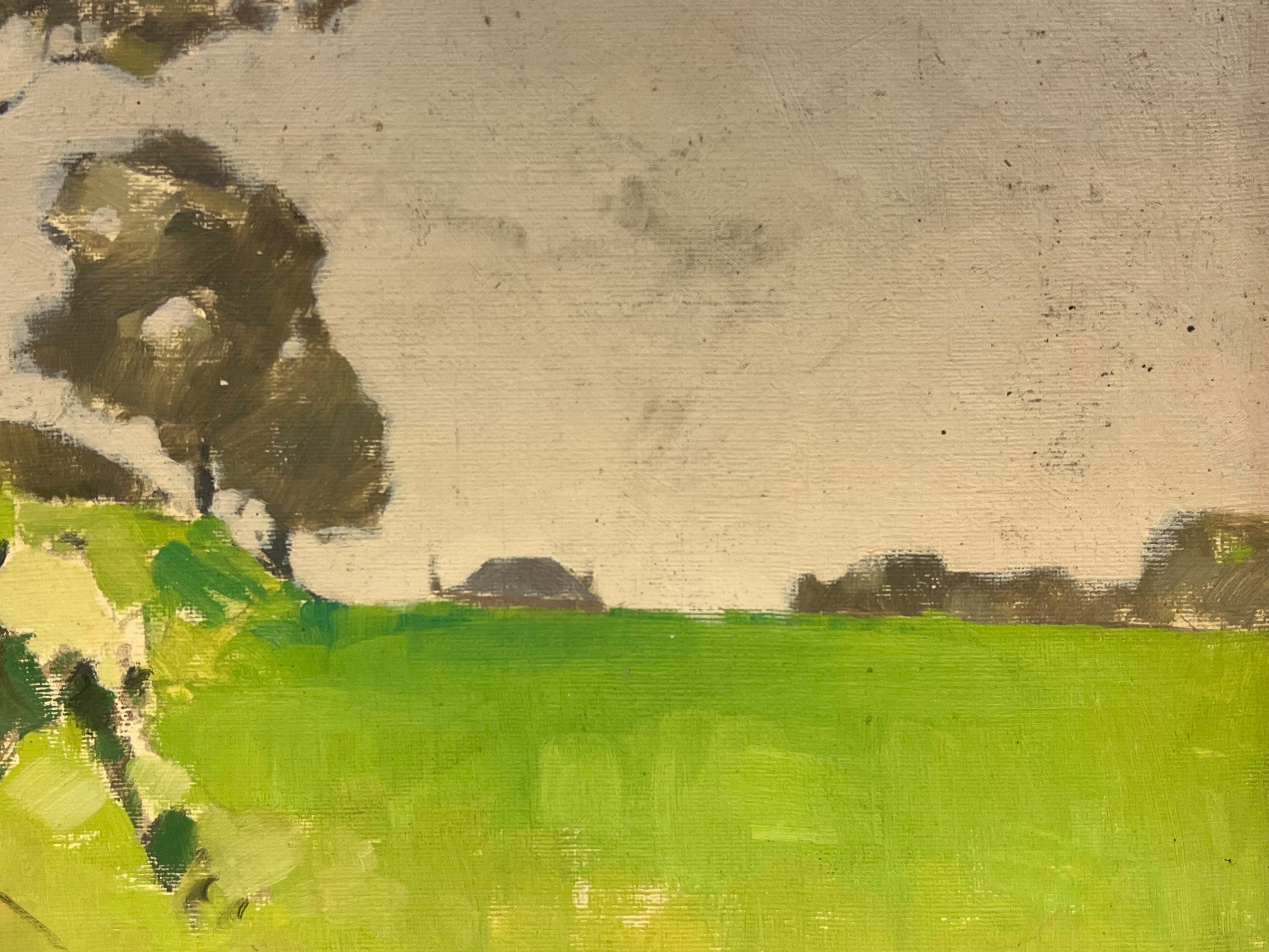 Scène de campagne en vert vif avec arbres doux Paysage Huile écossaise des années 1920 - Post-impressionnisme Painting par Harold Storey