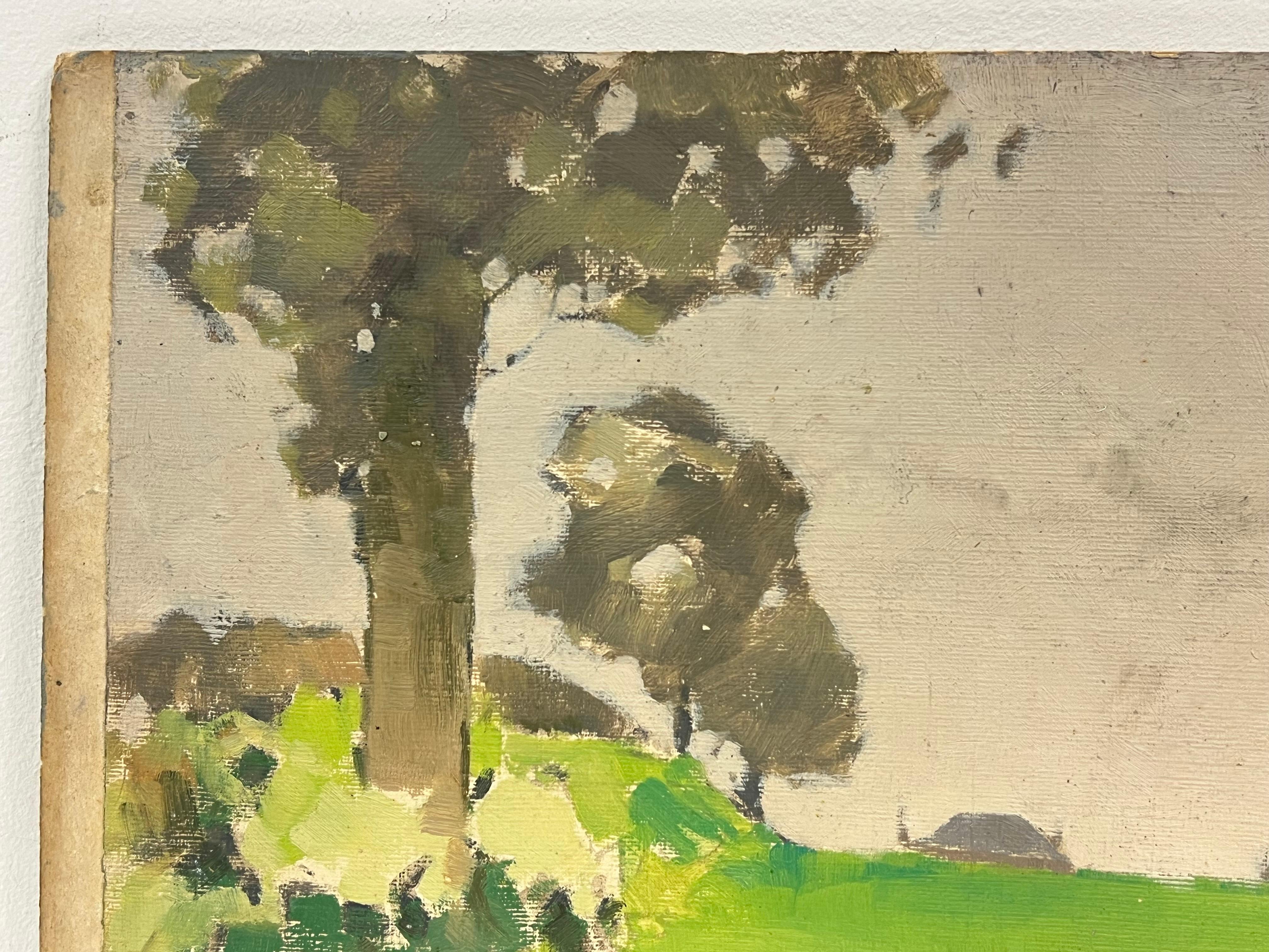 Scène de campagne en vert vif avec arbres doux Paysage Huile écossaise des années 1920 - Marron Landscape Painting par Harold Storey