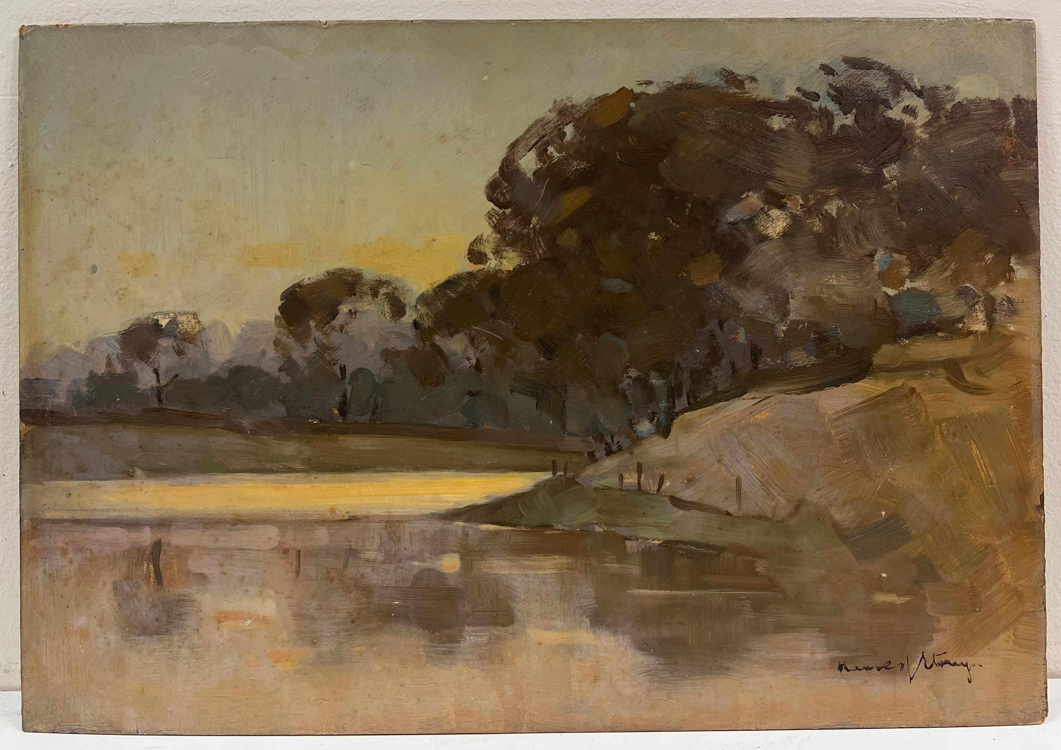 Tranquil Riverbank
Harold Storey ( 1888 - 1965)
signed oil on board, unframed
board : 11 x 16 inches
inscribed verso
Provenance: private collection
Condition: sound and good condition

Painter of Scottish subjects, who lived for many years in