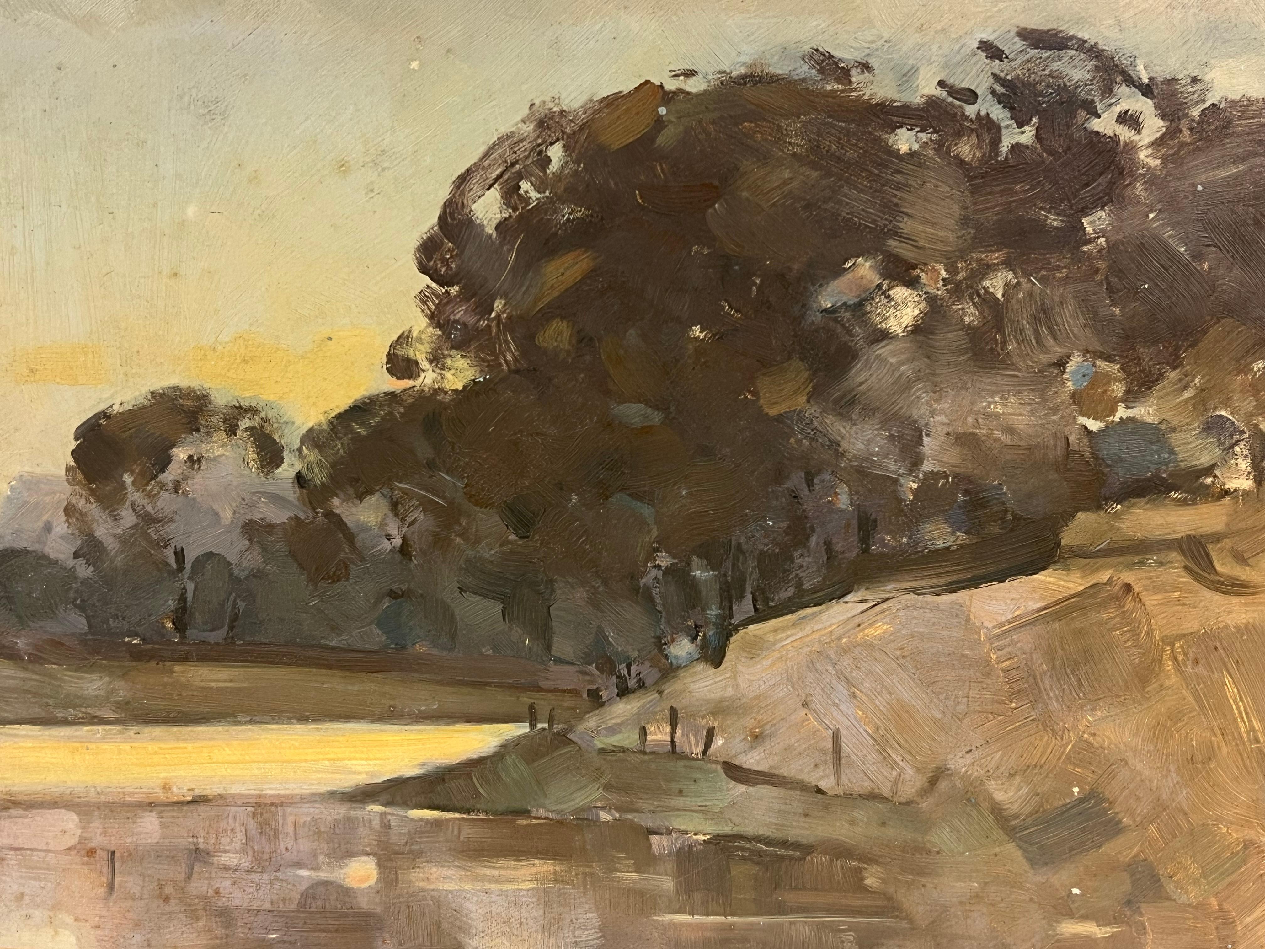 Tranquil Evening Yellow River Bank Antique Scottish Oil Painting For Sale 1