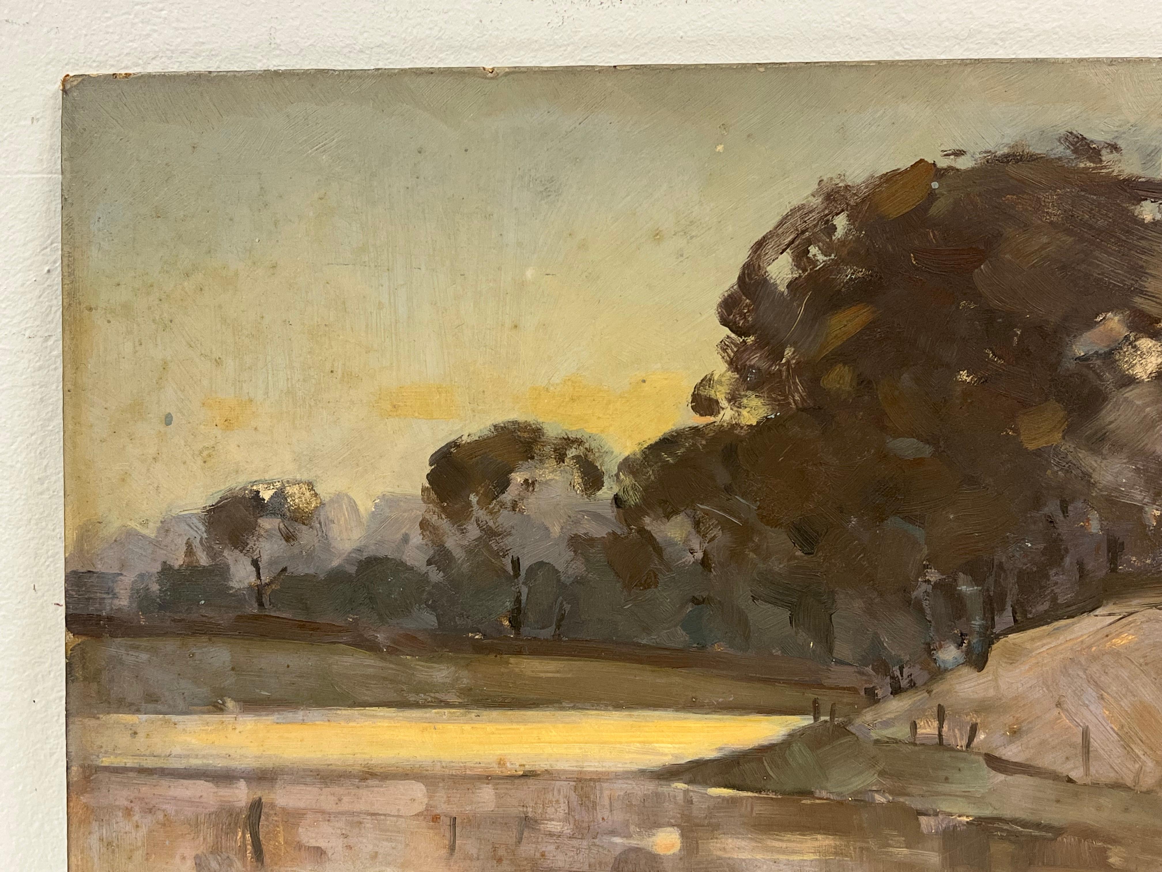Tranquil Evening Yellow River Bank Antique Scottish Oil Painting For Sale 2