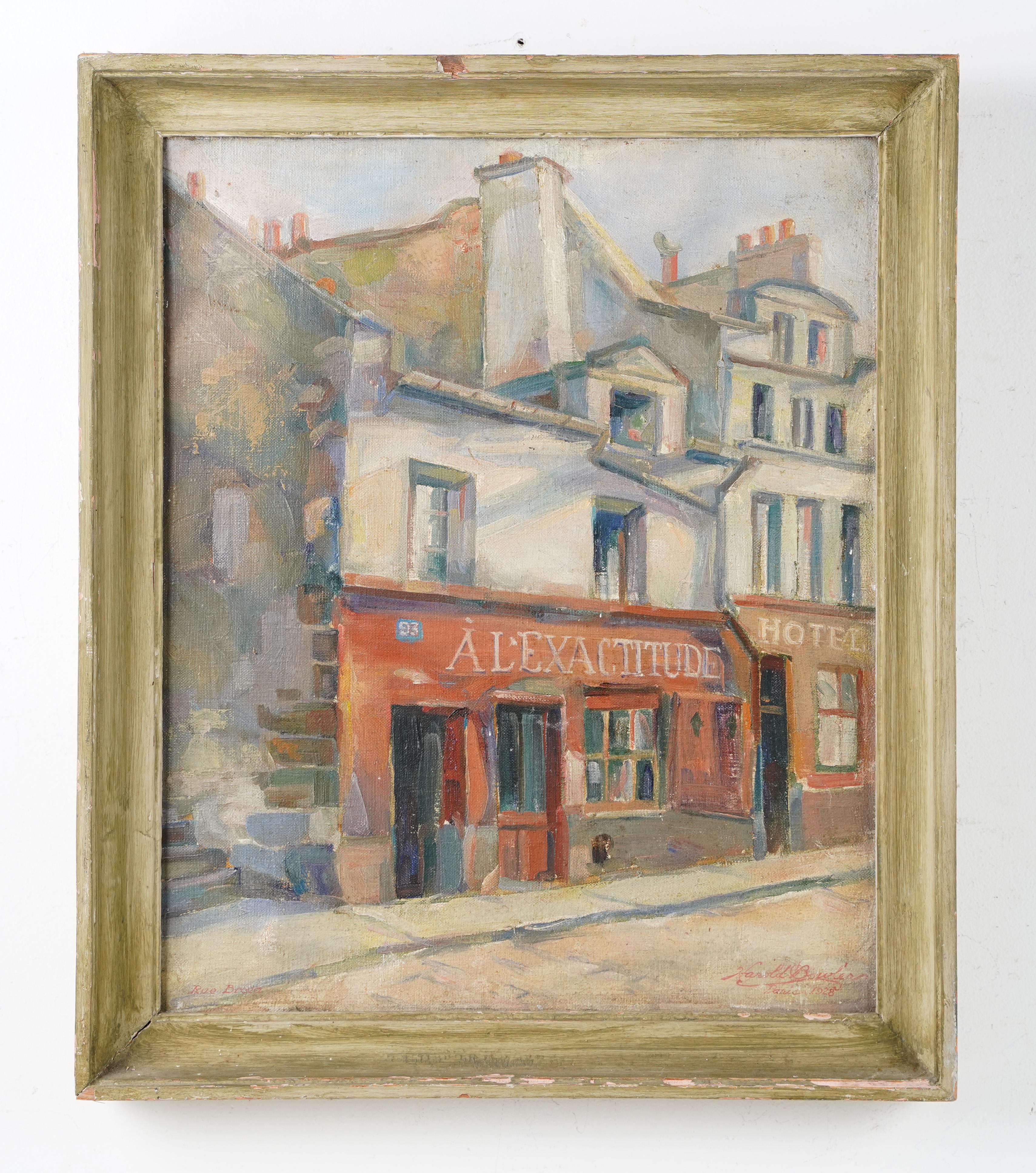 Antique American impressionist in Paris oil painting by Harold T. Bowler (1903 - 1965).  Oil on canvas.  Signed.  Framed.  