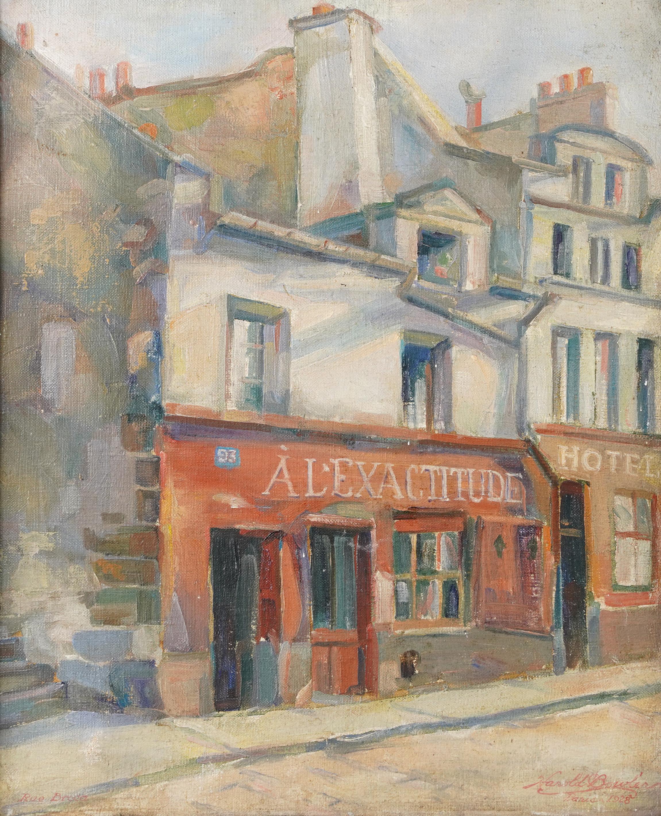  Antique American Impressionist in Paris Signed Street Scene Framed Oil Painting For Sale 1