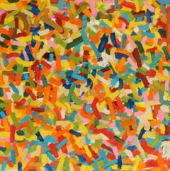 Untitled bright and vivid colour abstract oil painting on linen