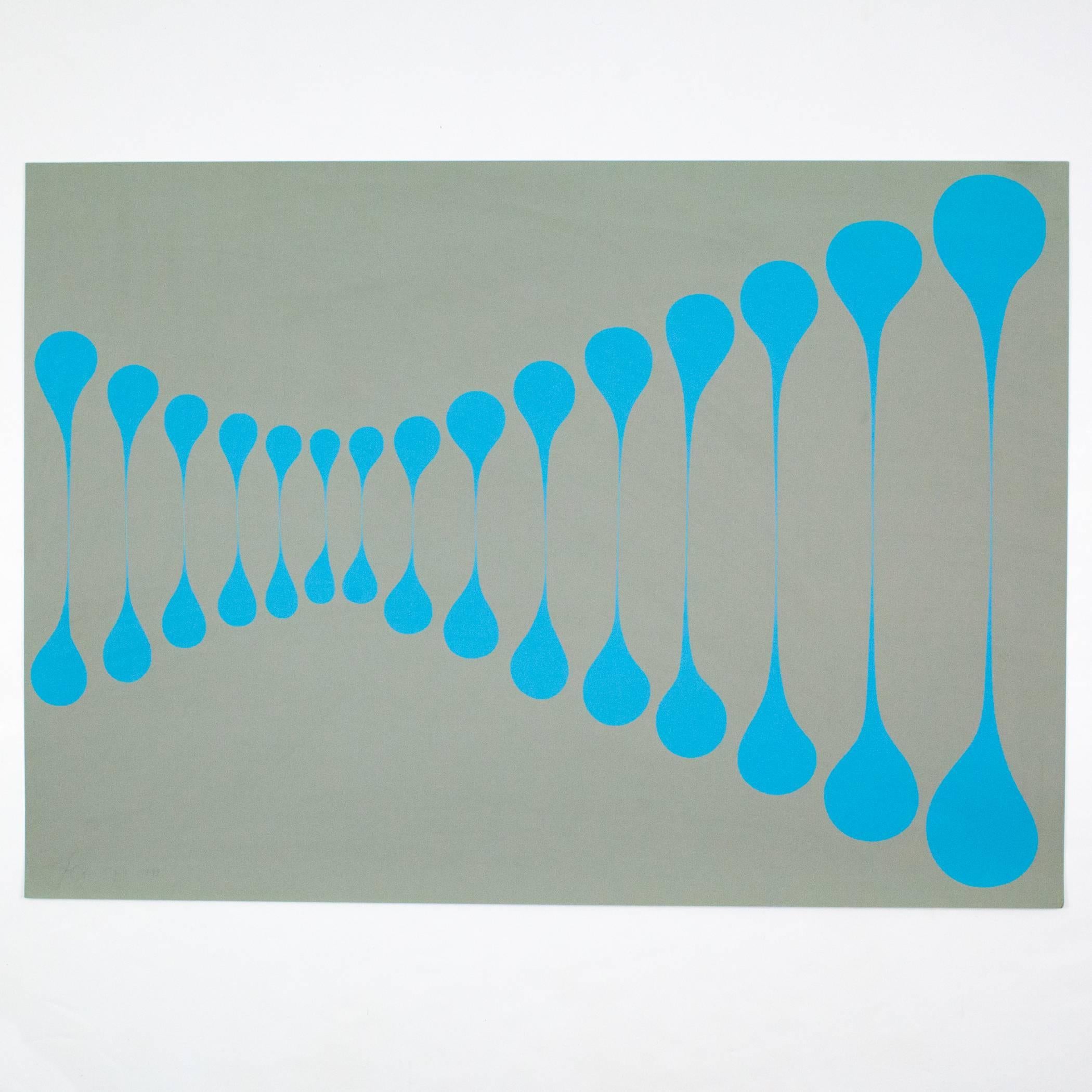 Harold Town Abstract Print – Stretch in Blau und Grau 