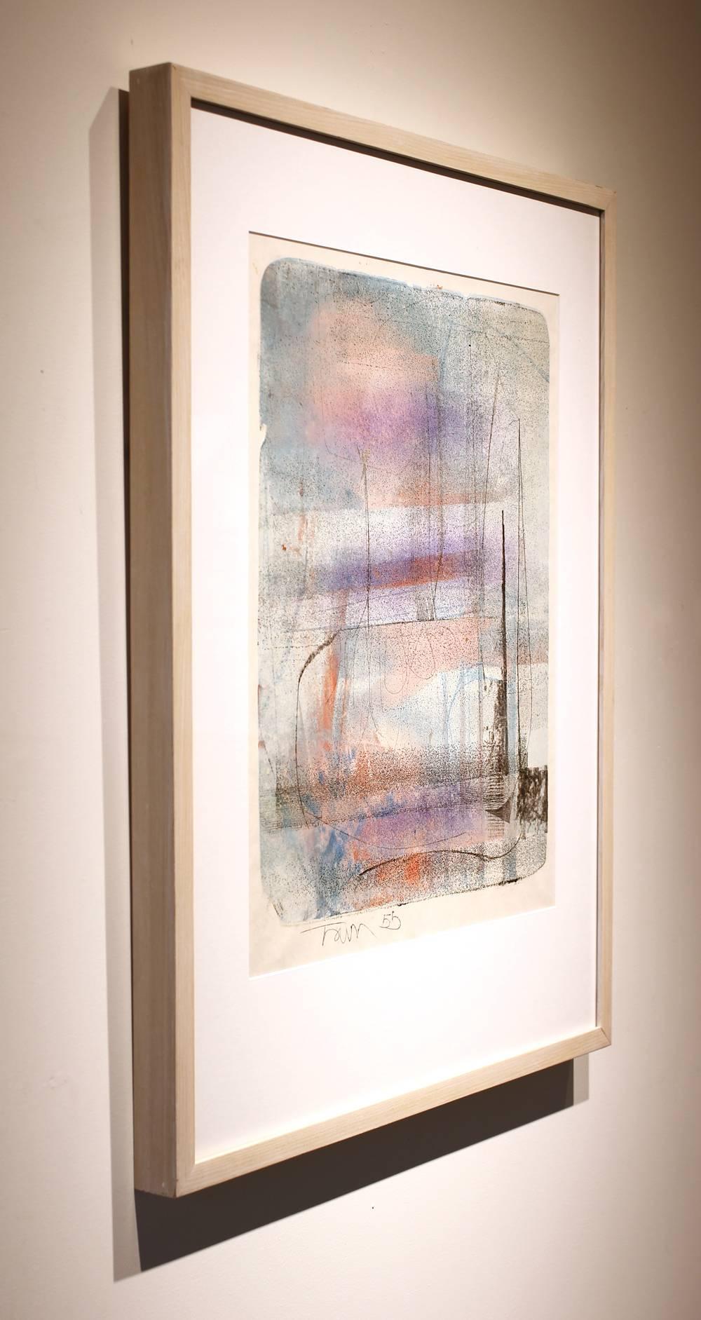 This abstract monoprint is by prominent Canadian artist Harold Town. Town was an abstract painter, one of the best known of the Painters Eleven, a group based in Toronto in the 1950’s who threw off the landscape-based reputation of Canadian art. His