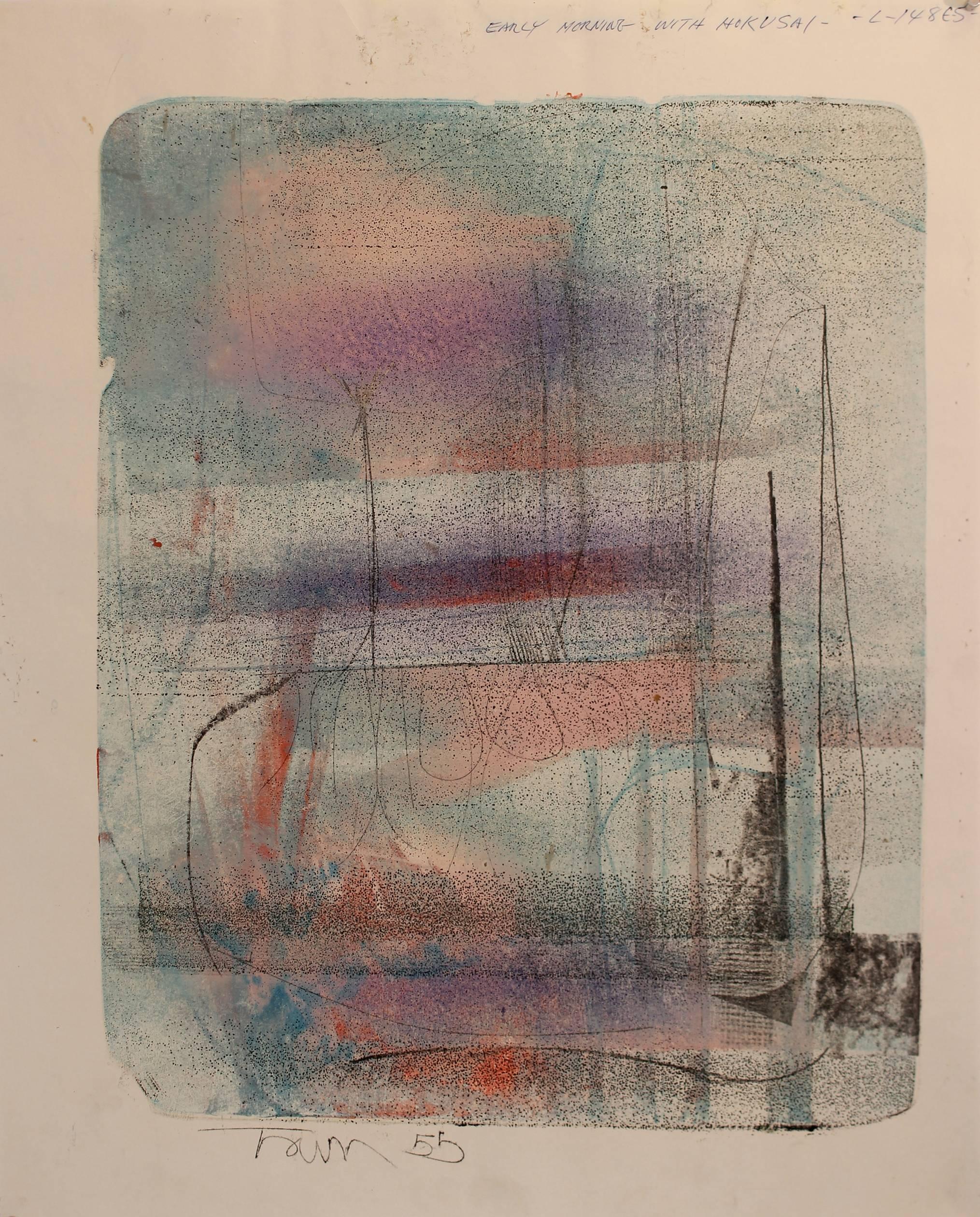 Harold Town Abstract Print - Early Morning with Hokusai, abstract monoprint (Single Autographic Print)