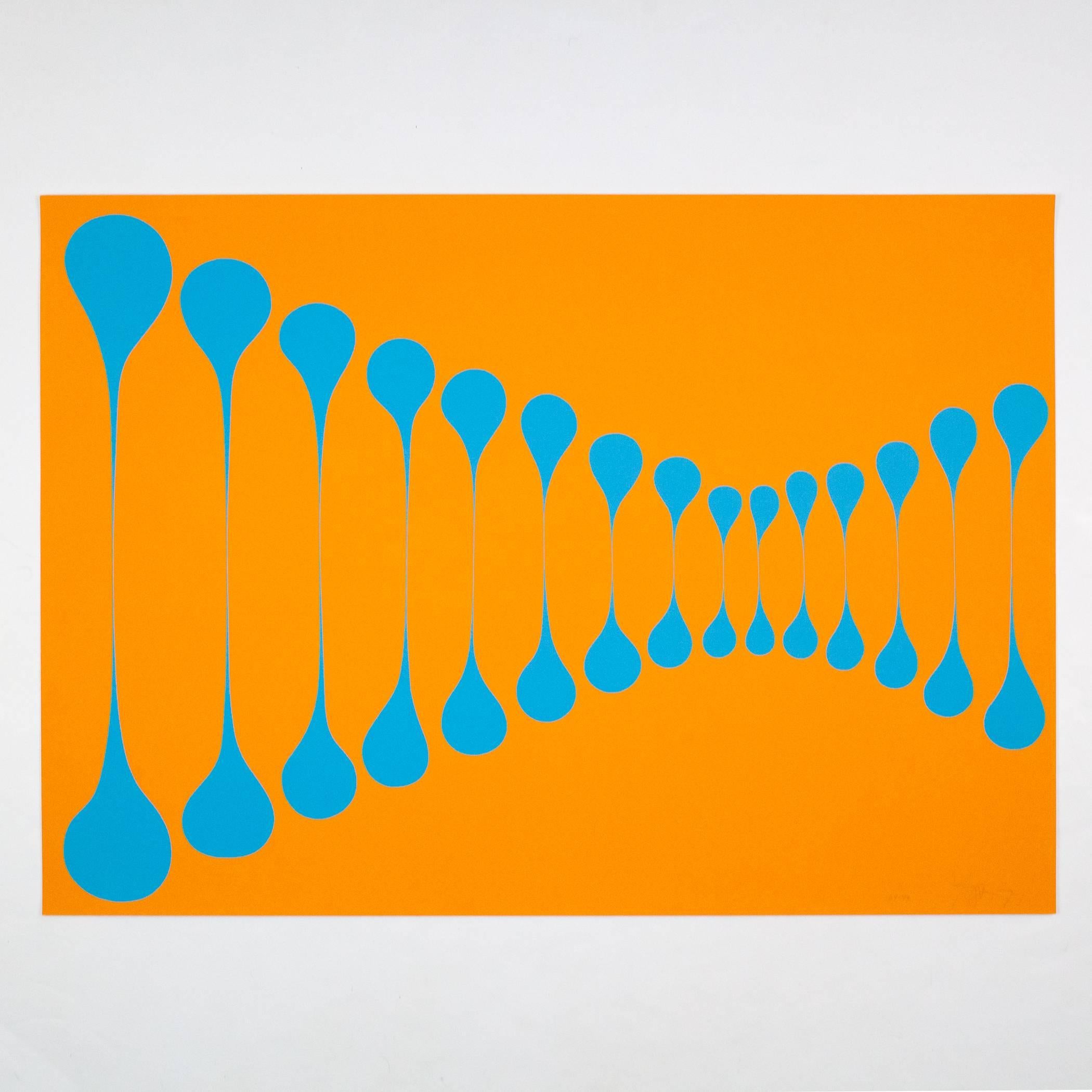 Harold Town Abstract Print – Orange Blau Stretch 