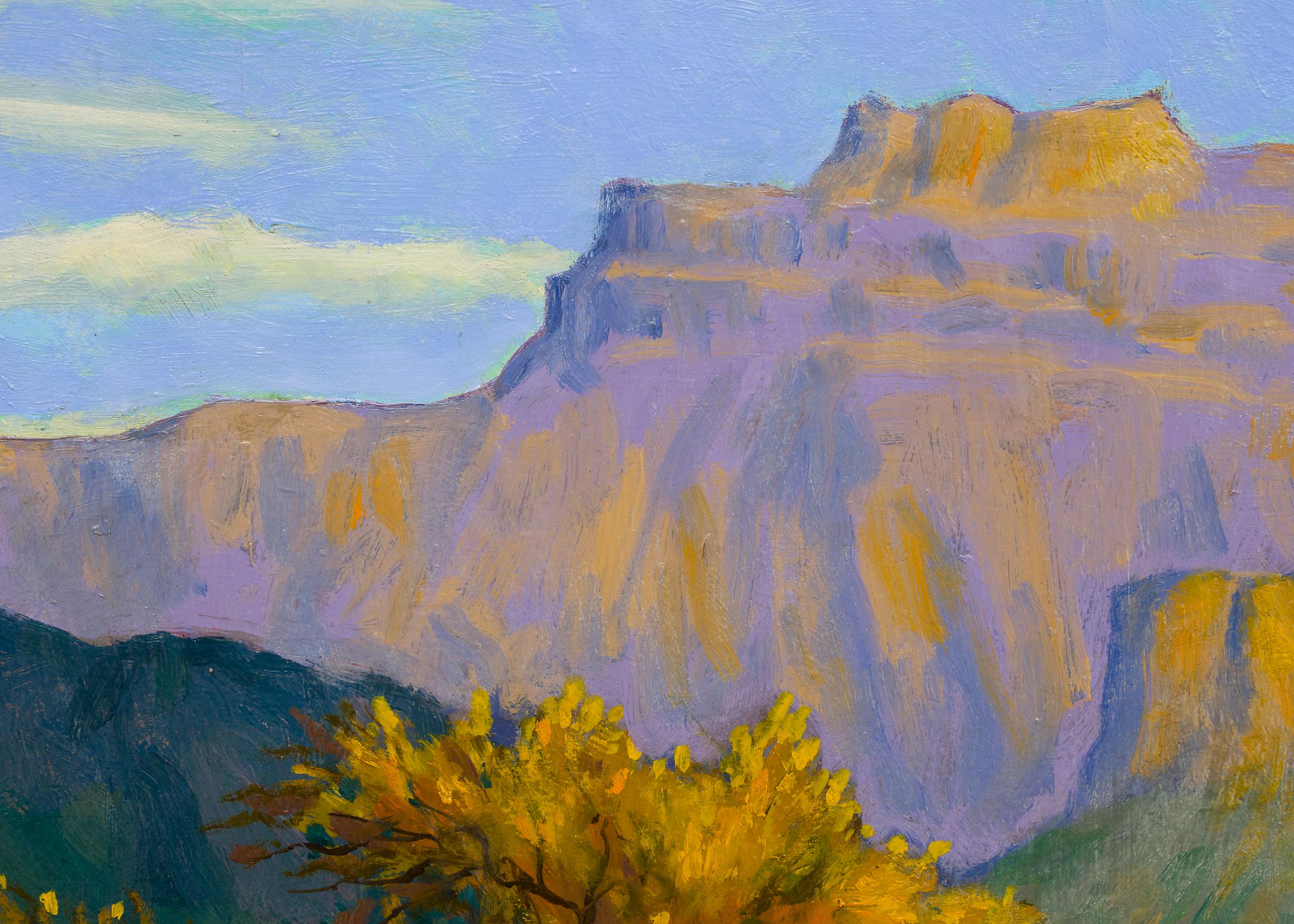 Desert Gold, 1950s Framed Southwestern Landscape with Saguaro Cactus & Mountains - American Realist Painting by Harold Vincent Skene
