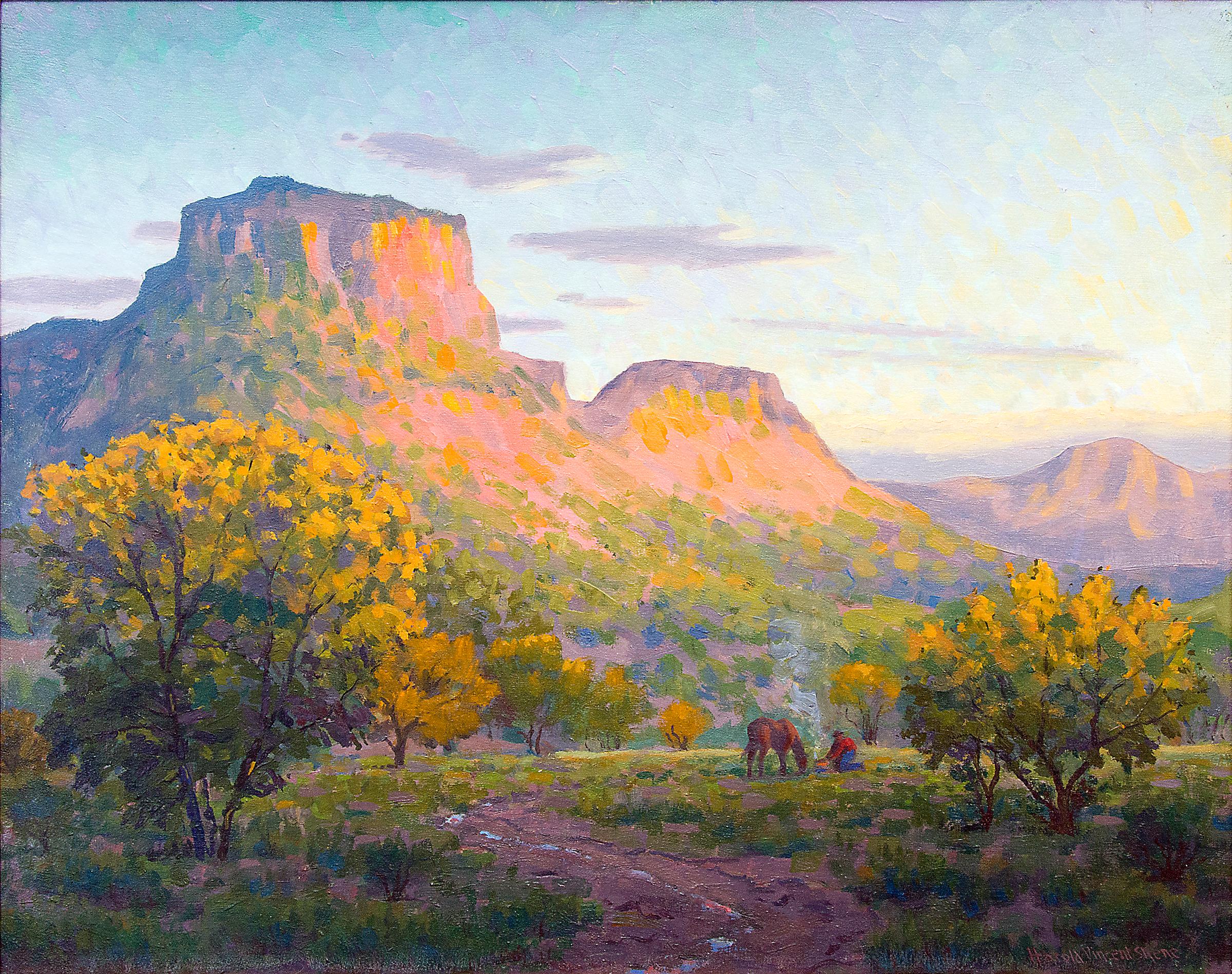 Glowing Mesa (Horses at Sunset, Colorado Landscape) - Painting by Harold Vincent Skene