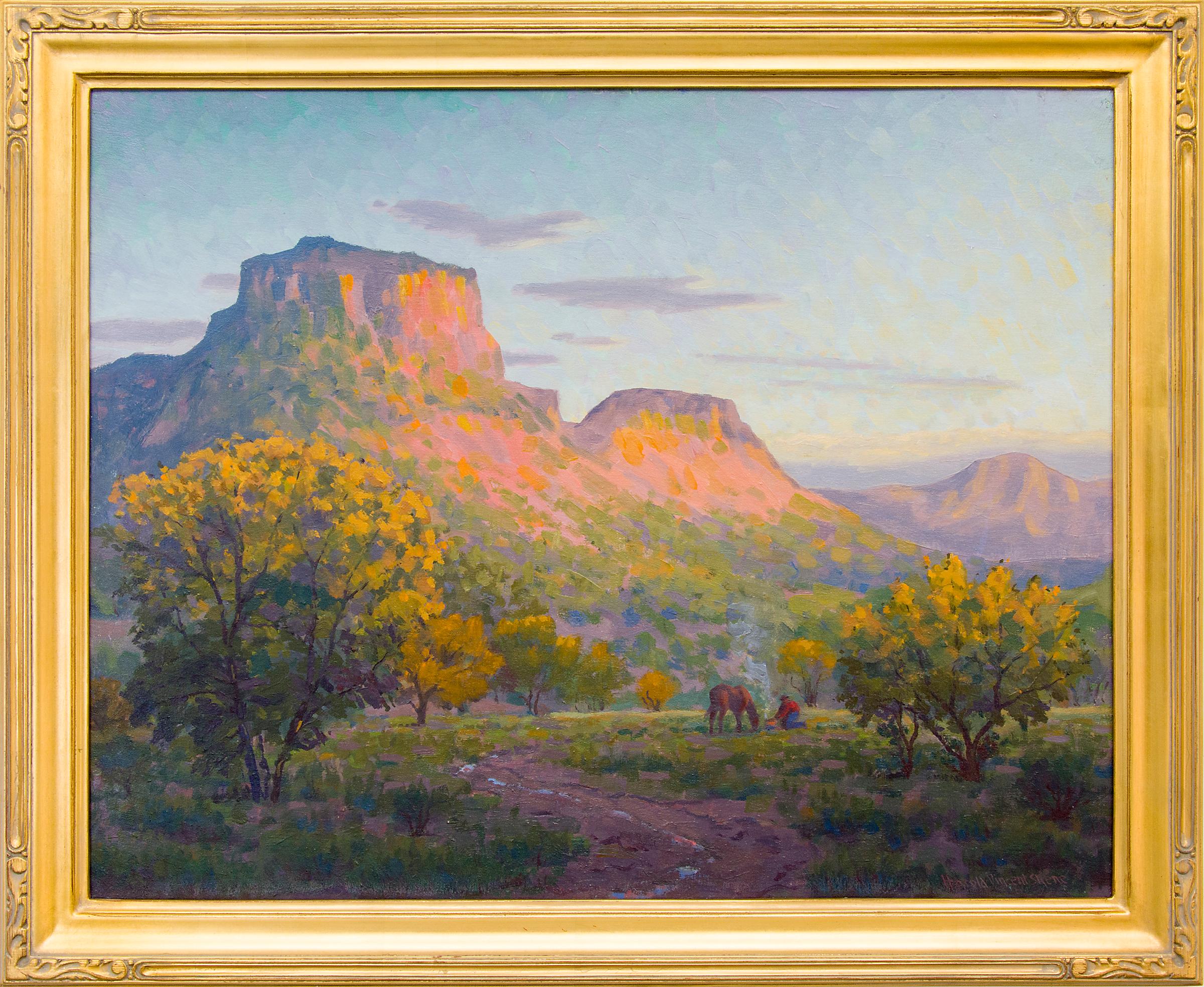 Harold Vincent Skene Landscape Painting - Glowing Mesa (Horses at Sunset, Colorado Landscape)