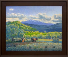 Homesteaders, 1960s Framed Colorado Mountain Landscape Oil Painting