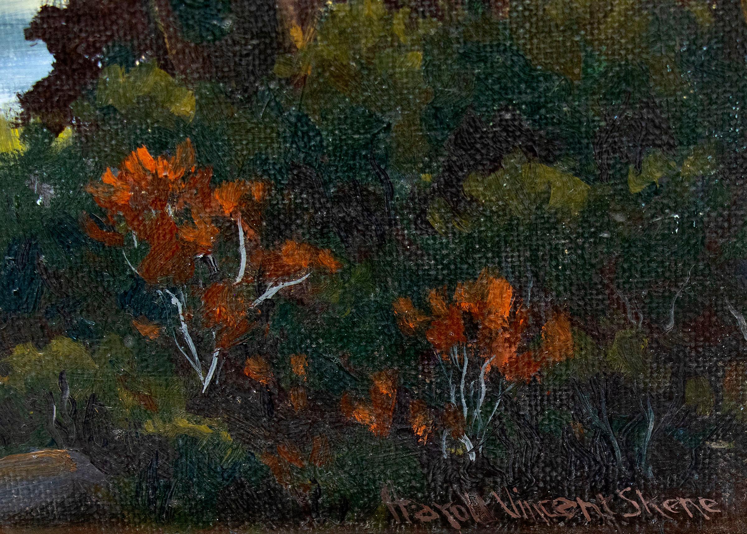 Peinture à l'huile d'un paysage de montagne des années 1950 