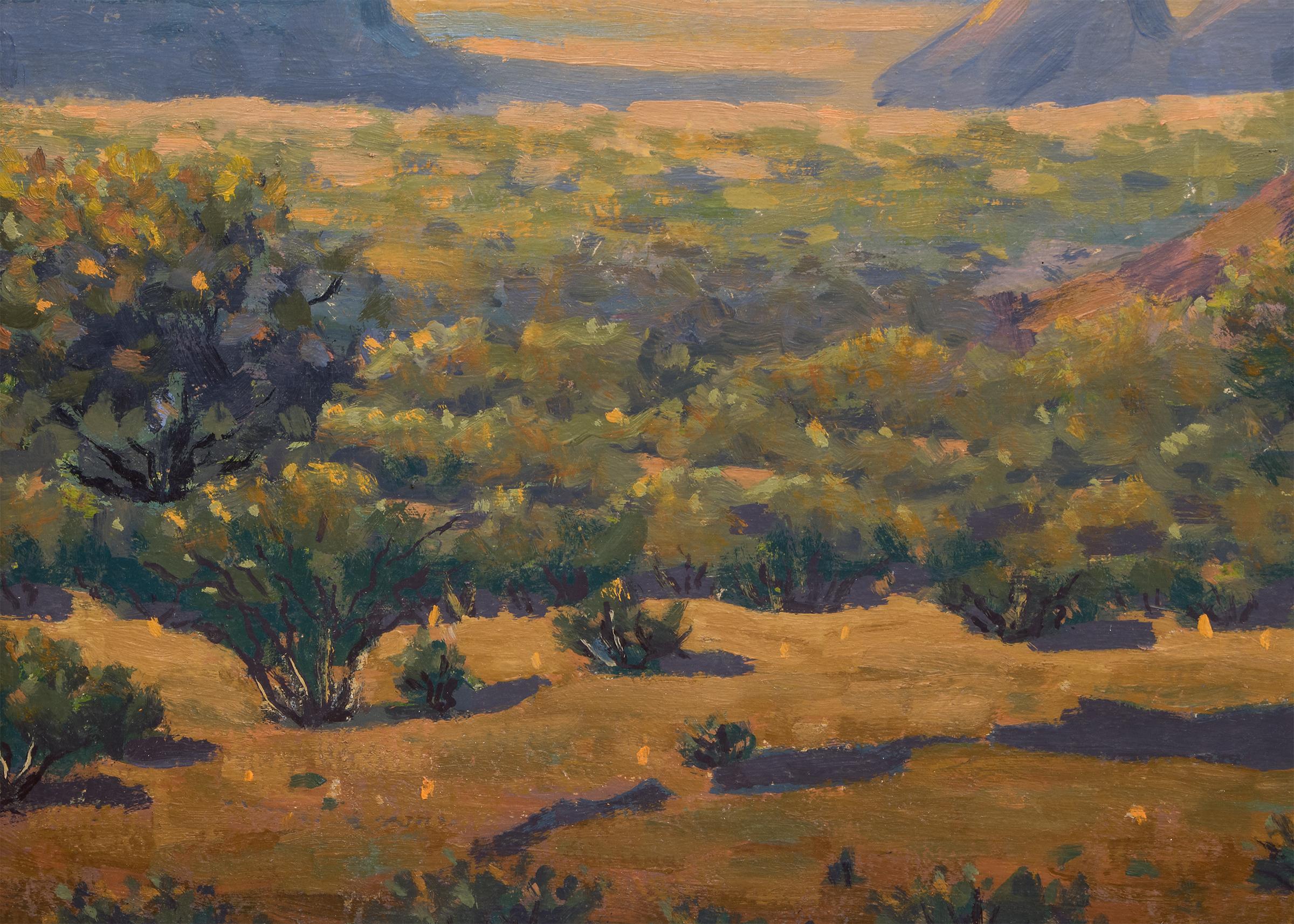 Monuments : lever du soleil, peinture à l'huile de paysage du sud-ouest du désert des années 1950, 61 x 76 cm en vente 2