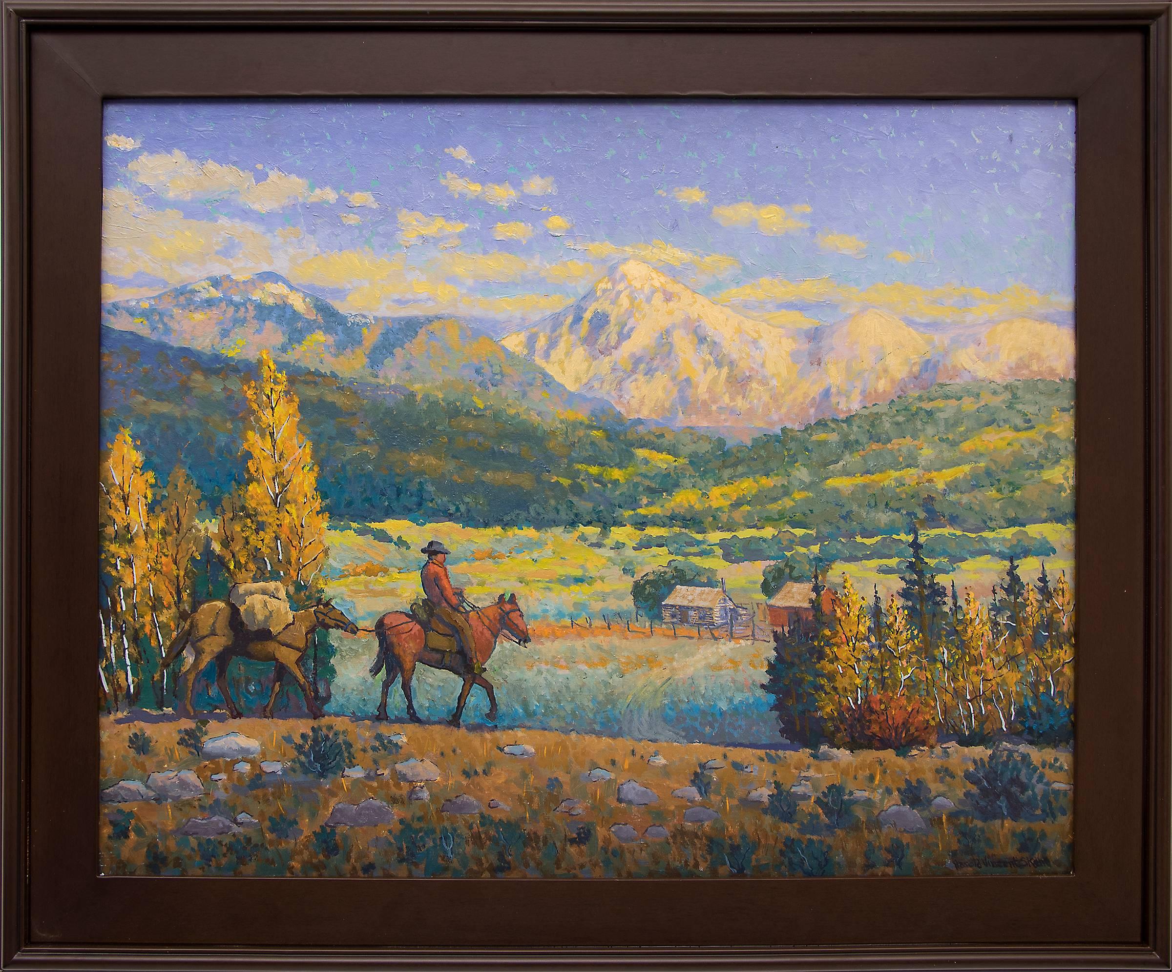 Harold Vincent Skene Landscape Painting - The Return (Horse and Rider in a Western Mountain Landscape, Autumn)