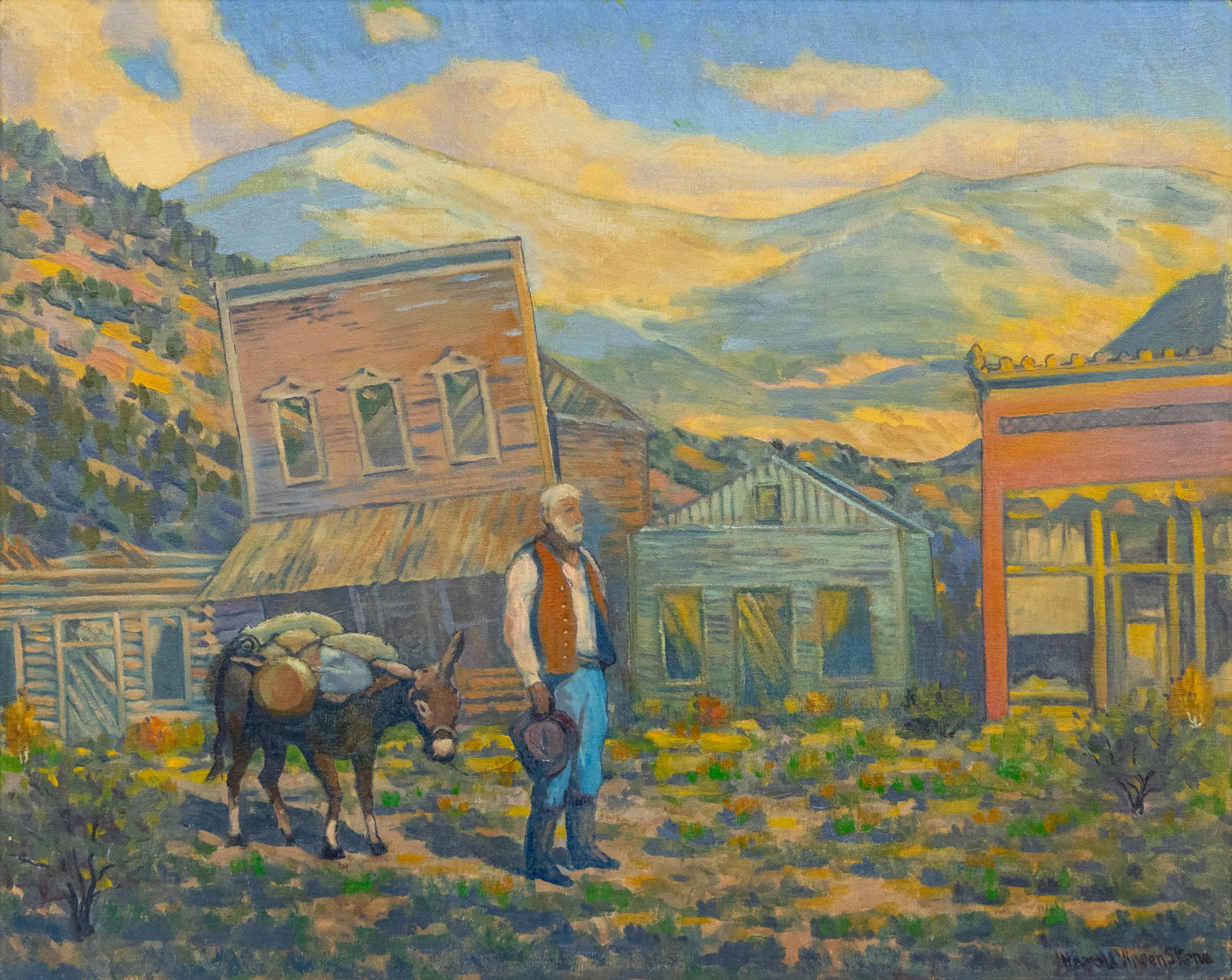 Vintage Colorado Ghost Town Oil Painting by Harold Skene, Western Landscape