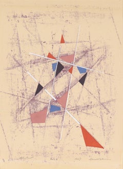 Lithographie géométrique abstraite dans le style de Kandinsky par Harold Weiner
