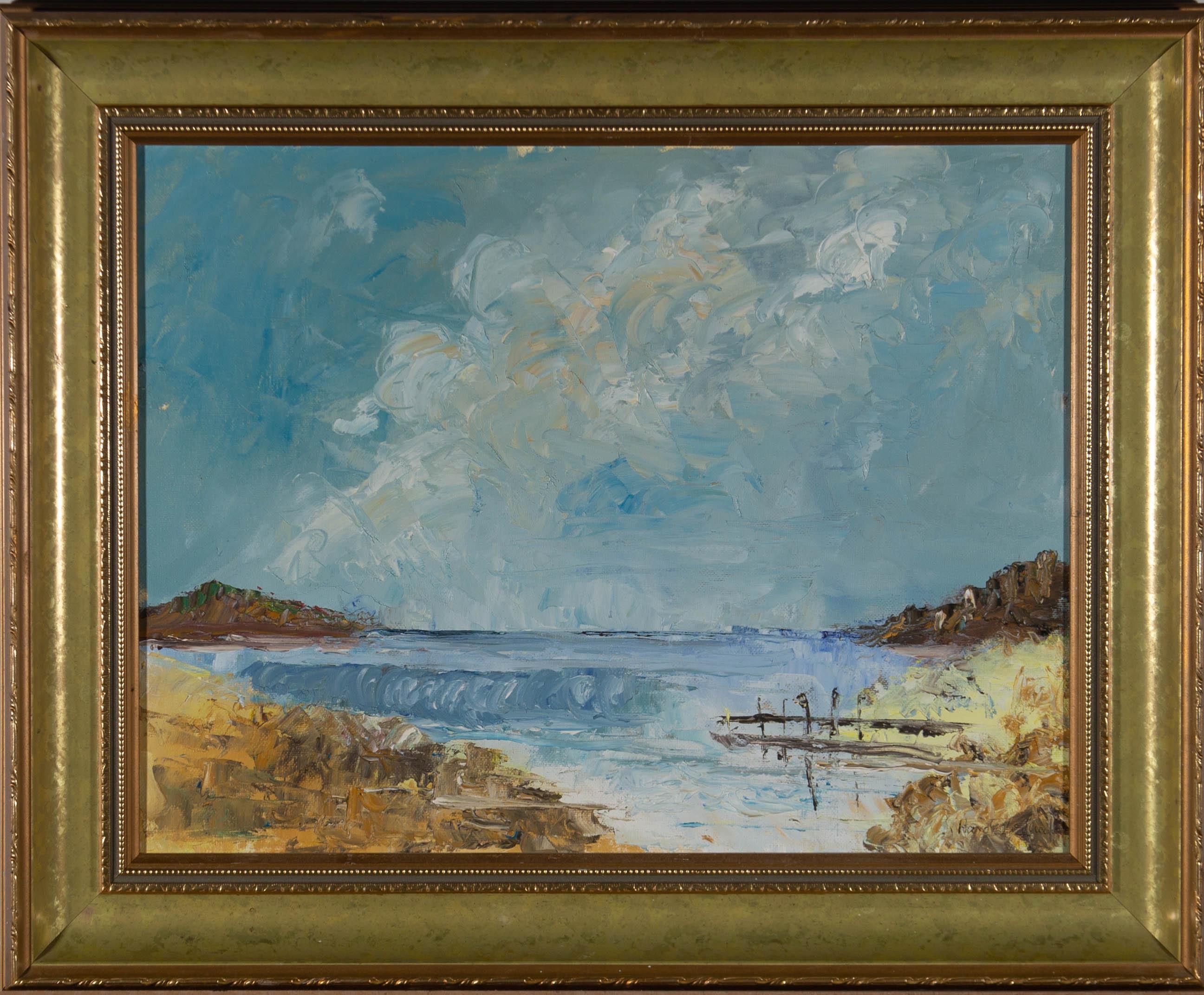 A vibrant oil painting by the artist Harold Williams, depicting a coastal scene. Signed to the lower right-hand corner. Presented in a gilt-effect frame with ornate details, as shown. On canvas board.




