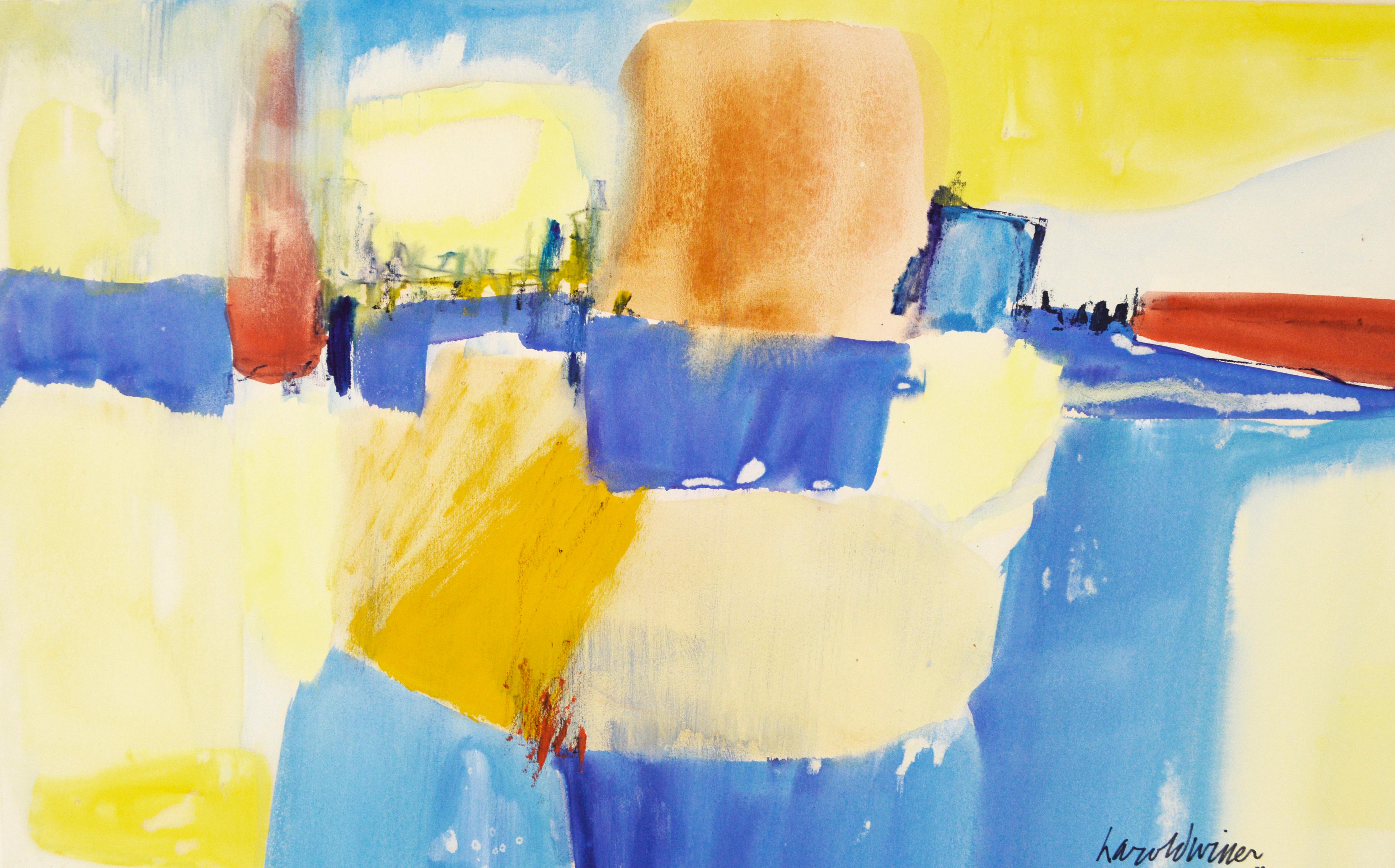 Acquerello originale espressionista astratto su carta in stile de Kooning - Abstract Painting Bianco di Harold Winer