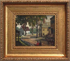 Antique "Village in Paris, France" Impressionist Landscape Scene Oil Painting on Board