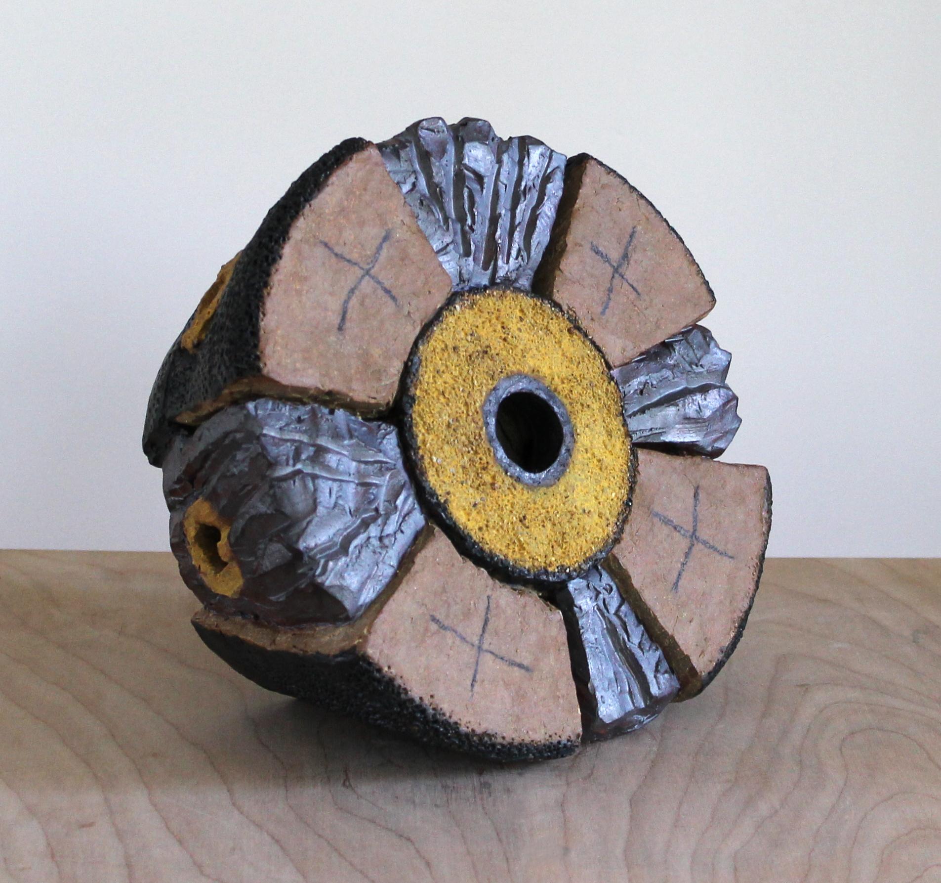 "4+4", sculpture, clay, ceramic, abstract, contemporary, tribal, disc, geometry