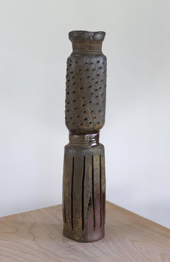 "VERTICAL 1", sculpture, clay, ceramic, abstract, tribal, pattern, tower, column