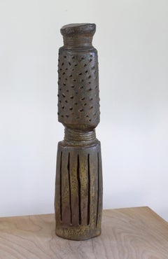 "VERTICAL 1", sculpture, clay, ceramic, abstract, tribal, pattern, tower, column